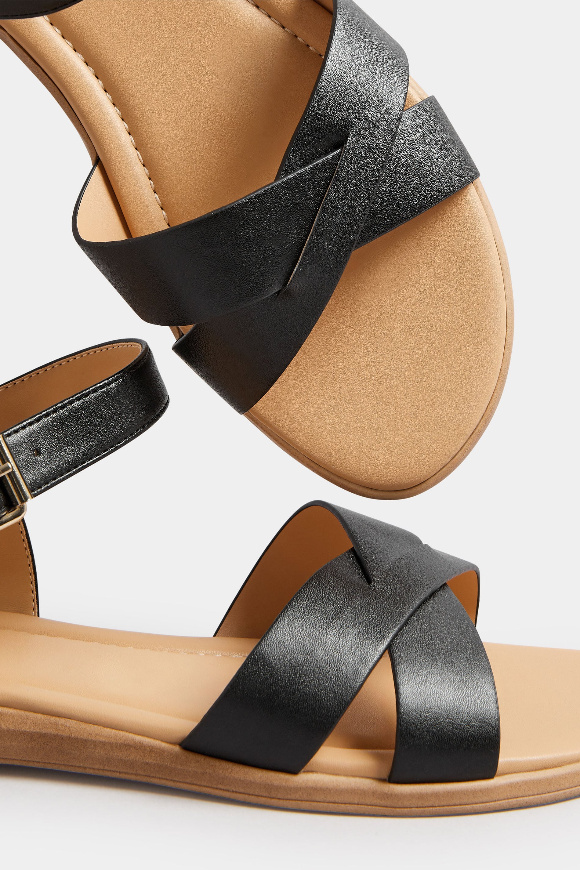 Black Cross Strap Sandals In Extra Wide EEE Fit | Yours Clothing 5