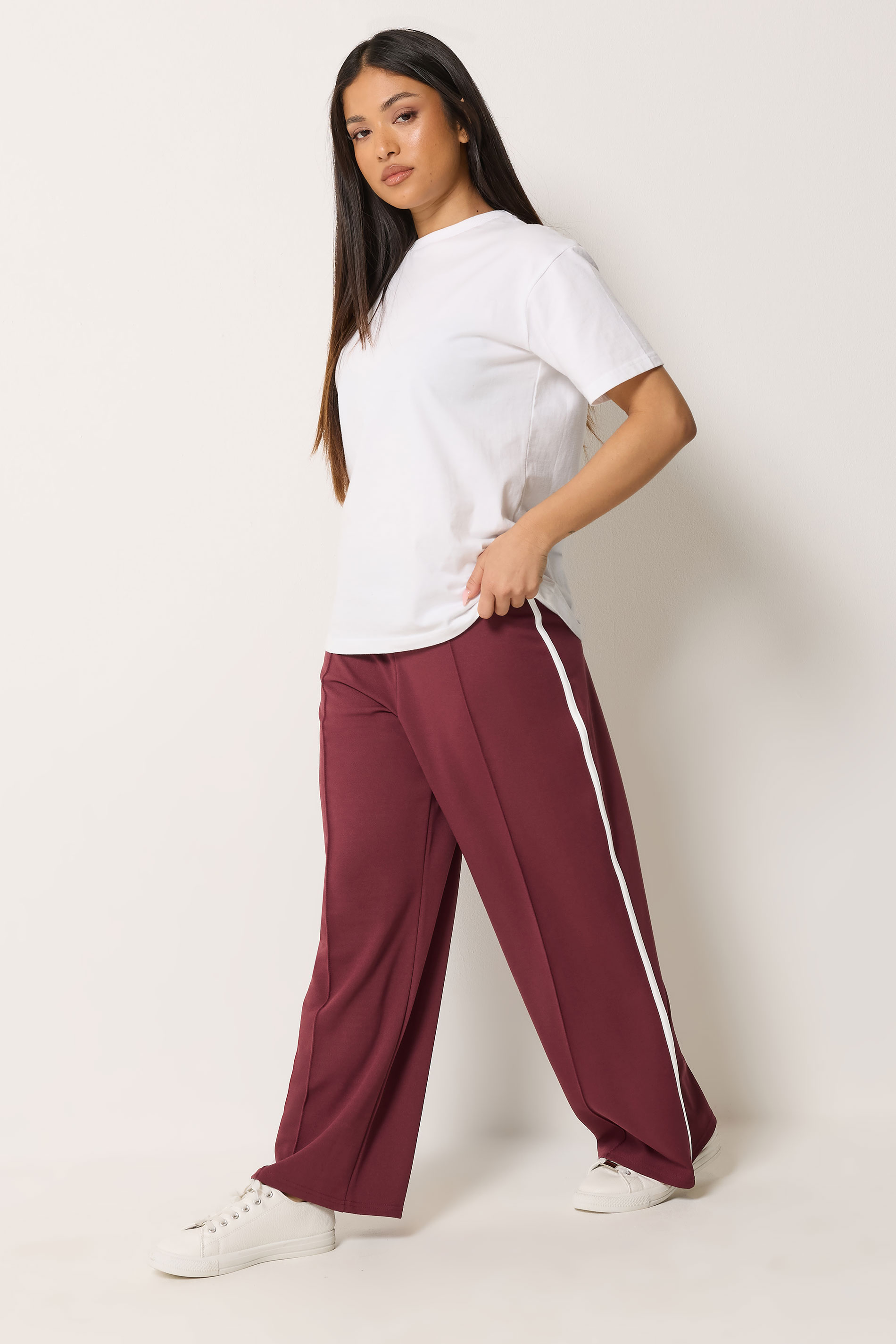 M&Co Petite Berry Red Pintuck Side Stripe Trousers | M&Co 1