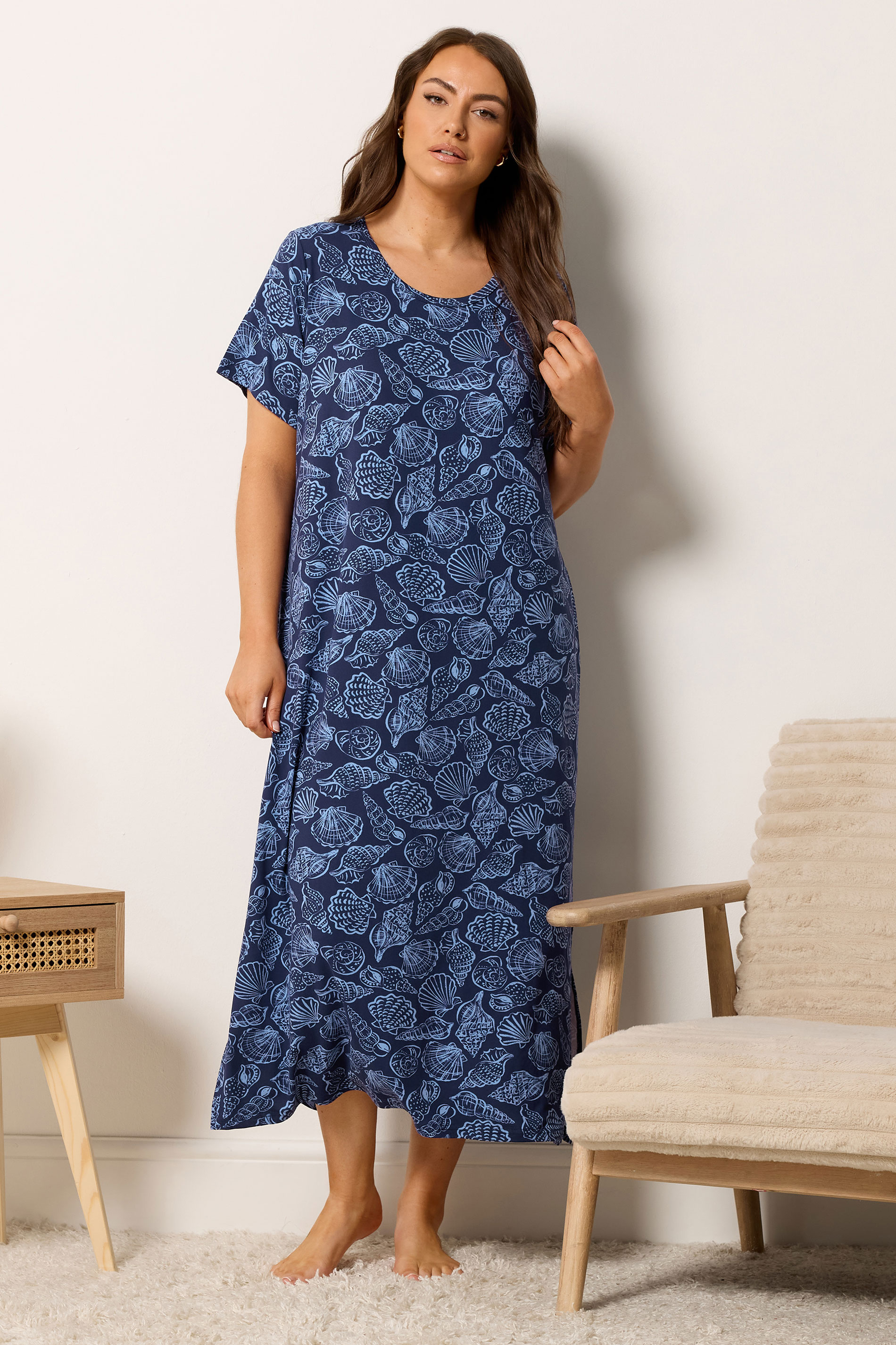 YOURSET Plus Size 2 PACK Blue Star & Shell Print Midaxi Nightdresses | Yours Clothing 4