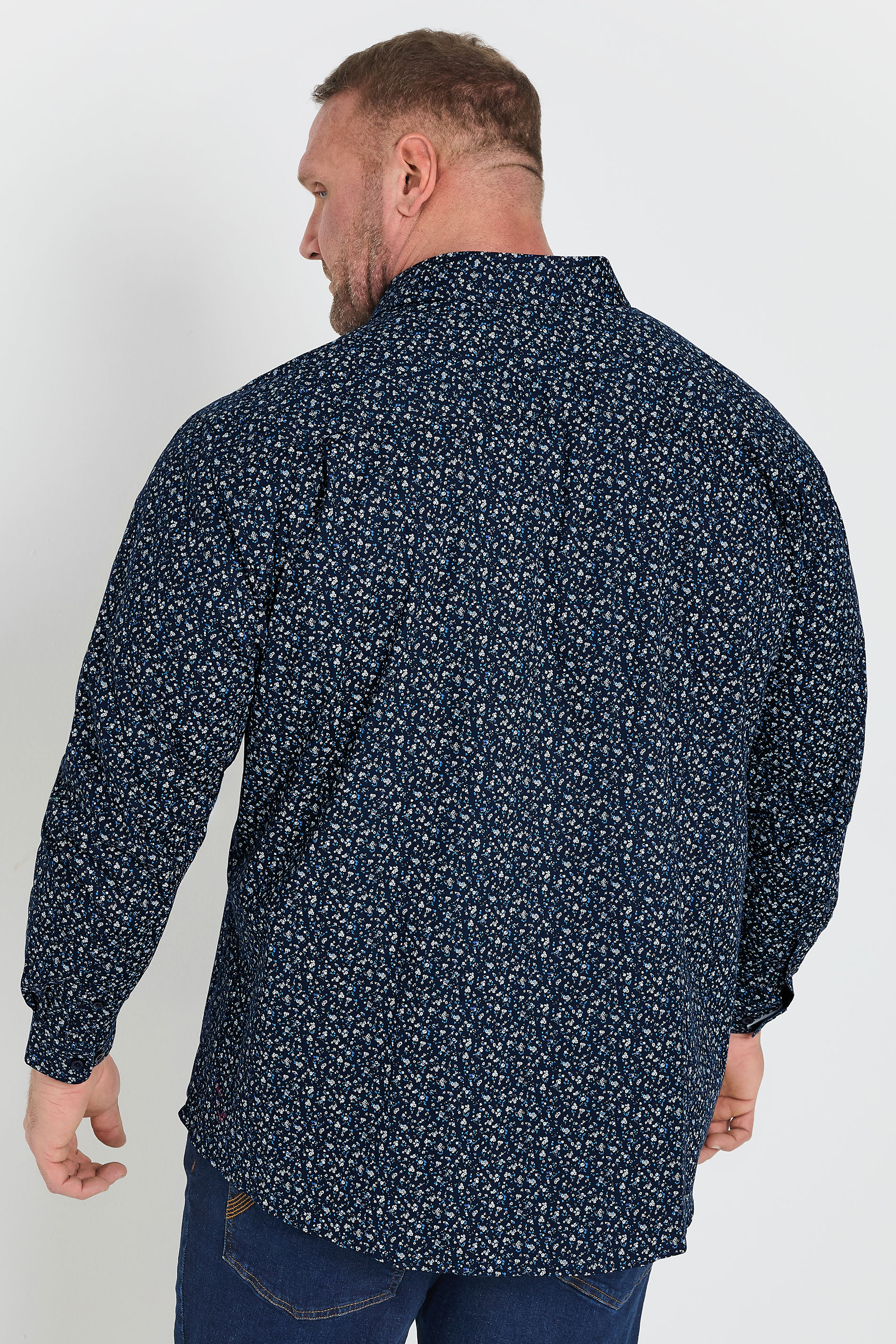 BadRhino Tailoring Big & Tall Navy Blue Micro Floral Print Formal Shirt | BadRhino 5