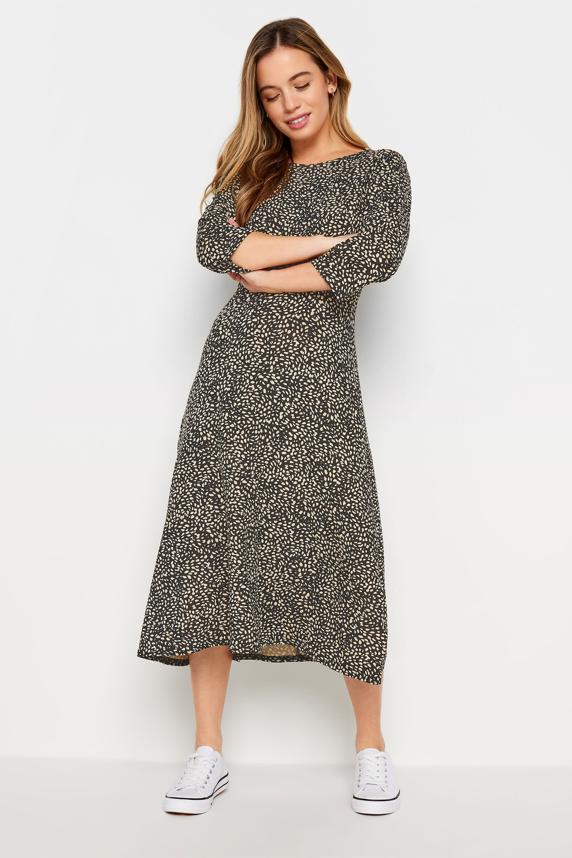 M&Co Petite Black Spot Print Midi Dress | M&Co 2