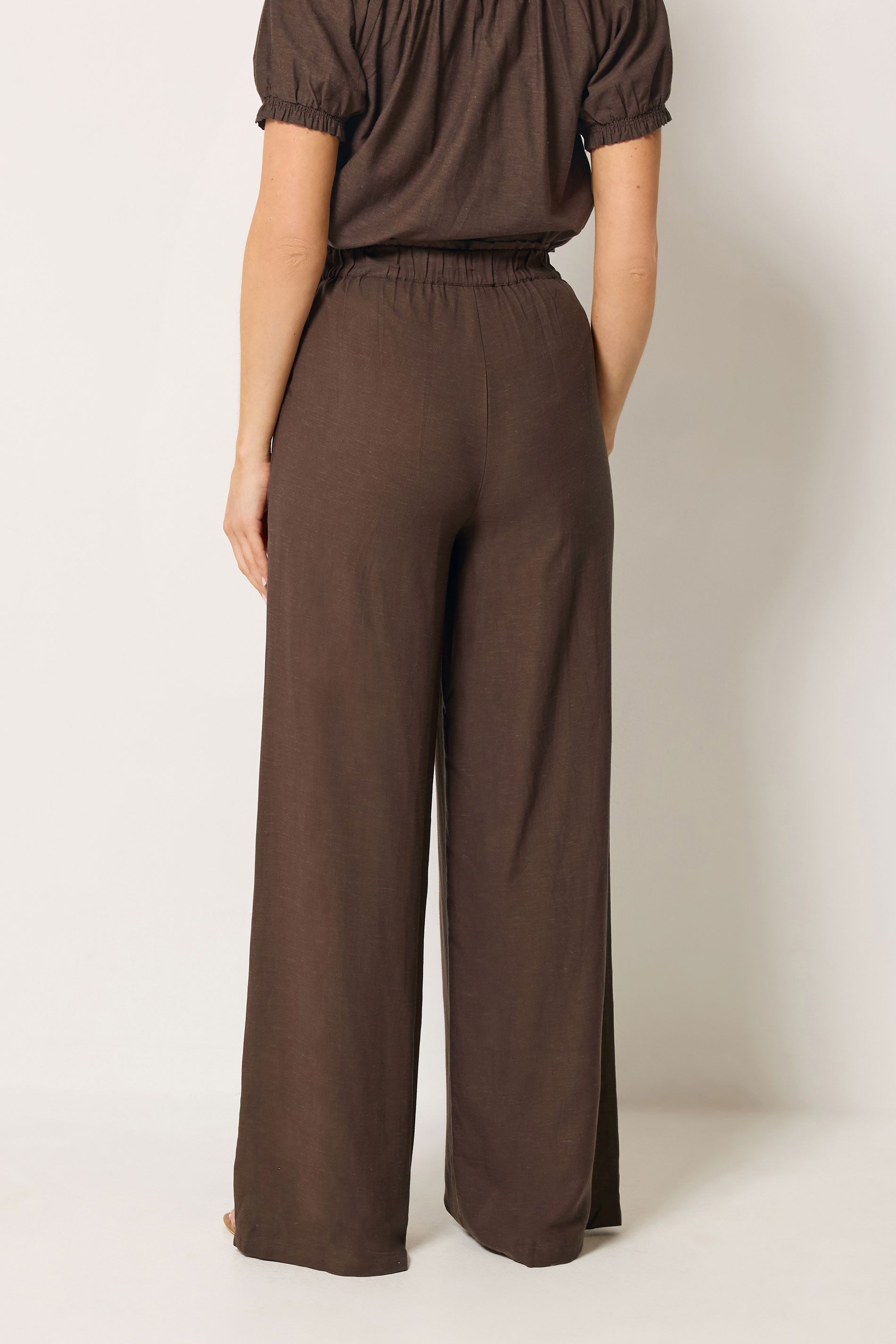 LTS Tall Women's Chocolate Brown Linen Wide Leg Trousers | Long Tall Sally 2