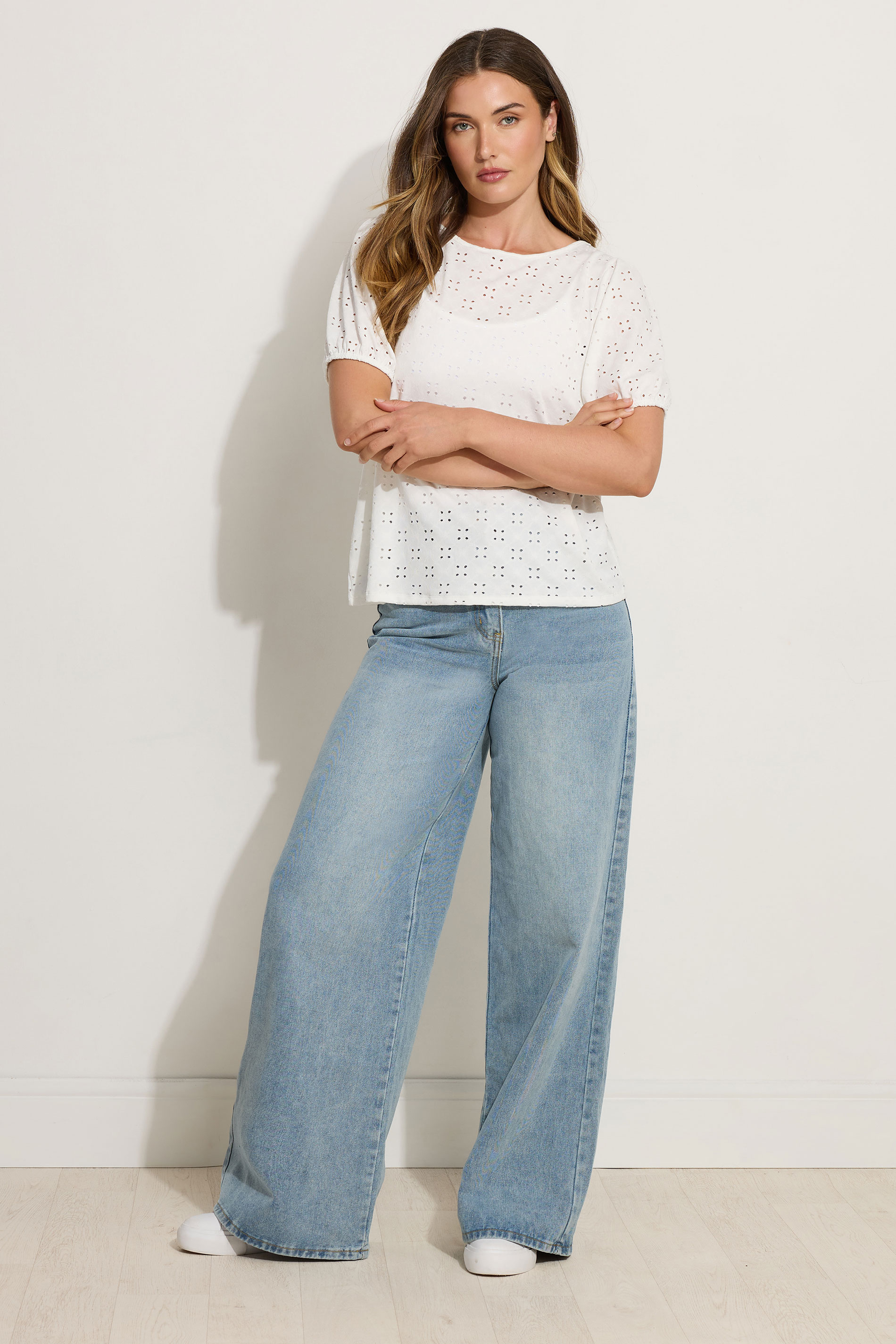 LTS Tall Ivory White Broderie Puff Sleeve Top | Long Tall Sally 2