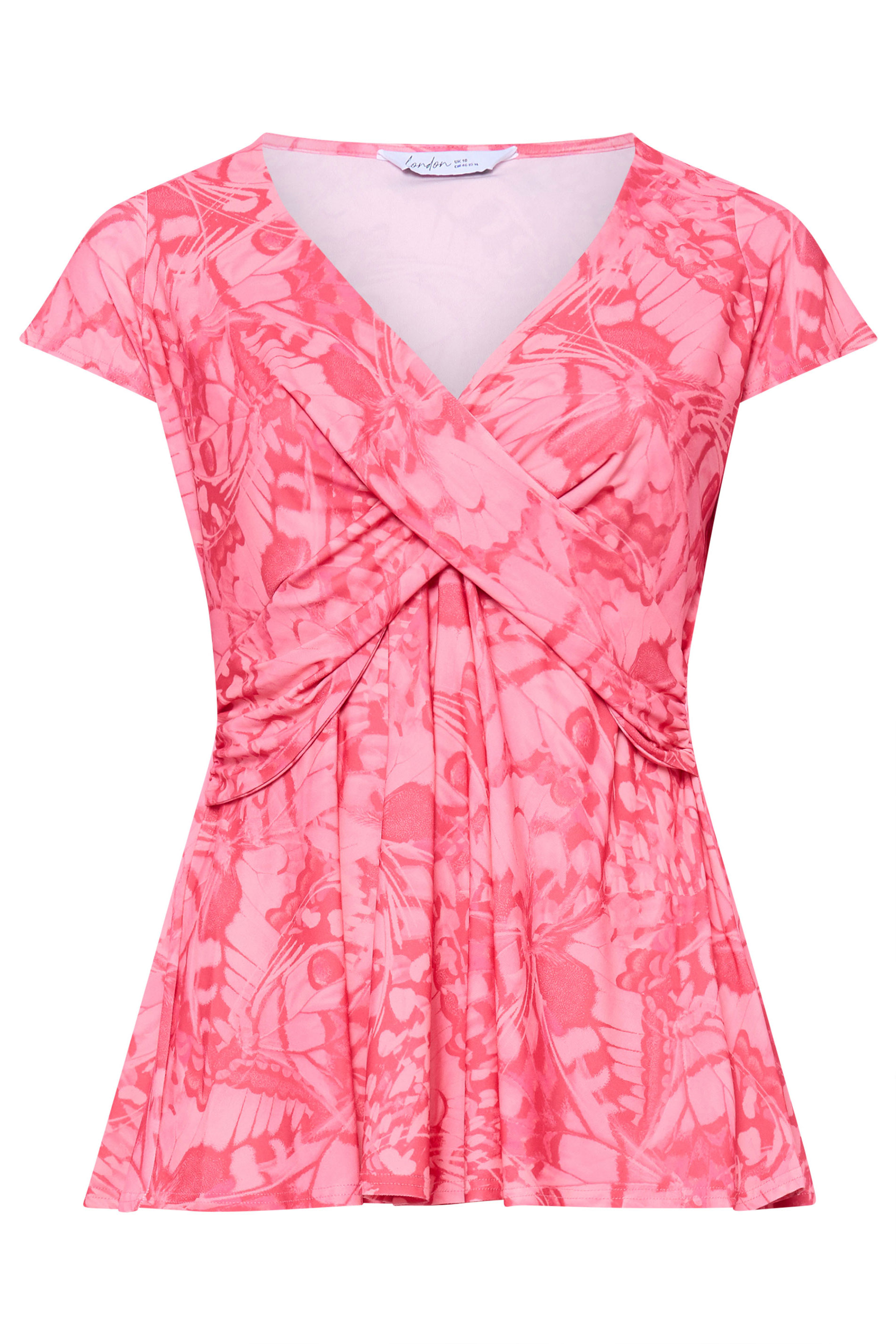 YOURS LONDON Plus Size Pink Butterfly Print Wrap Front Top | Yours Clothing 5