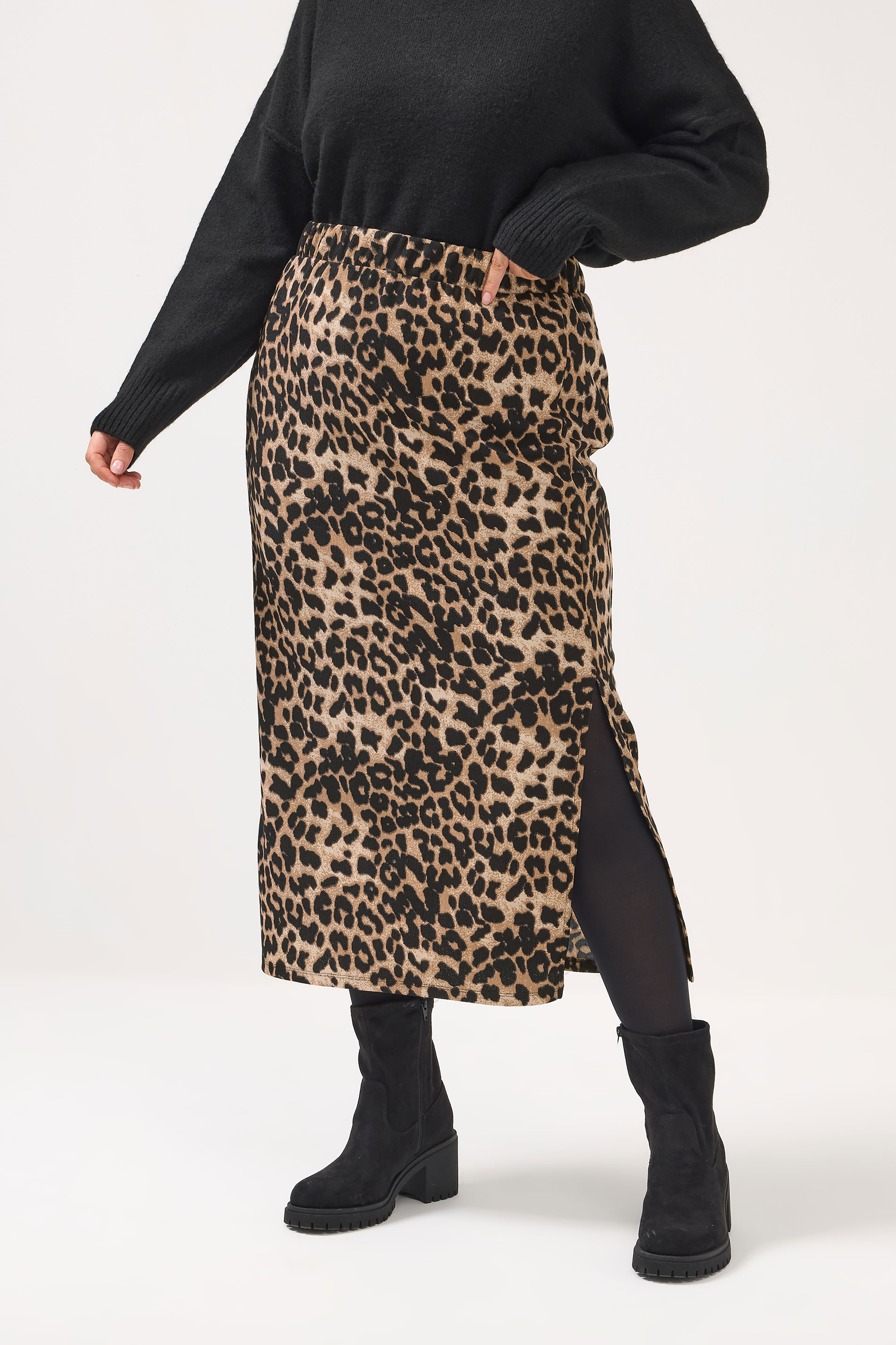 YOURS Plus Size Brown Leopard Textured Tube Skirt | Yours Clothing 3