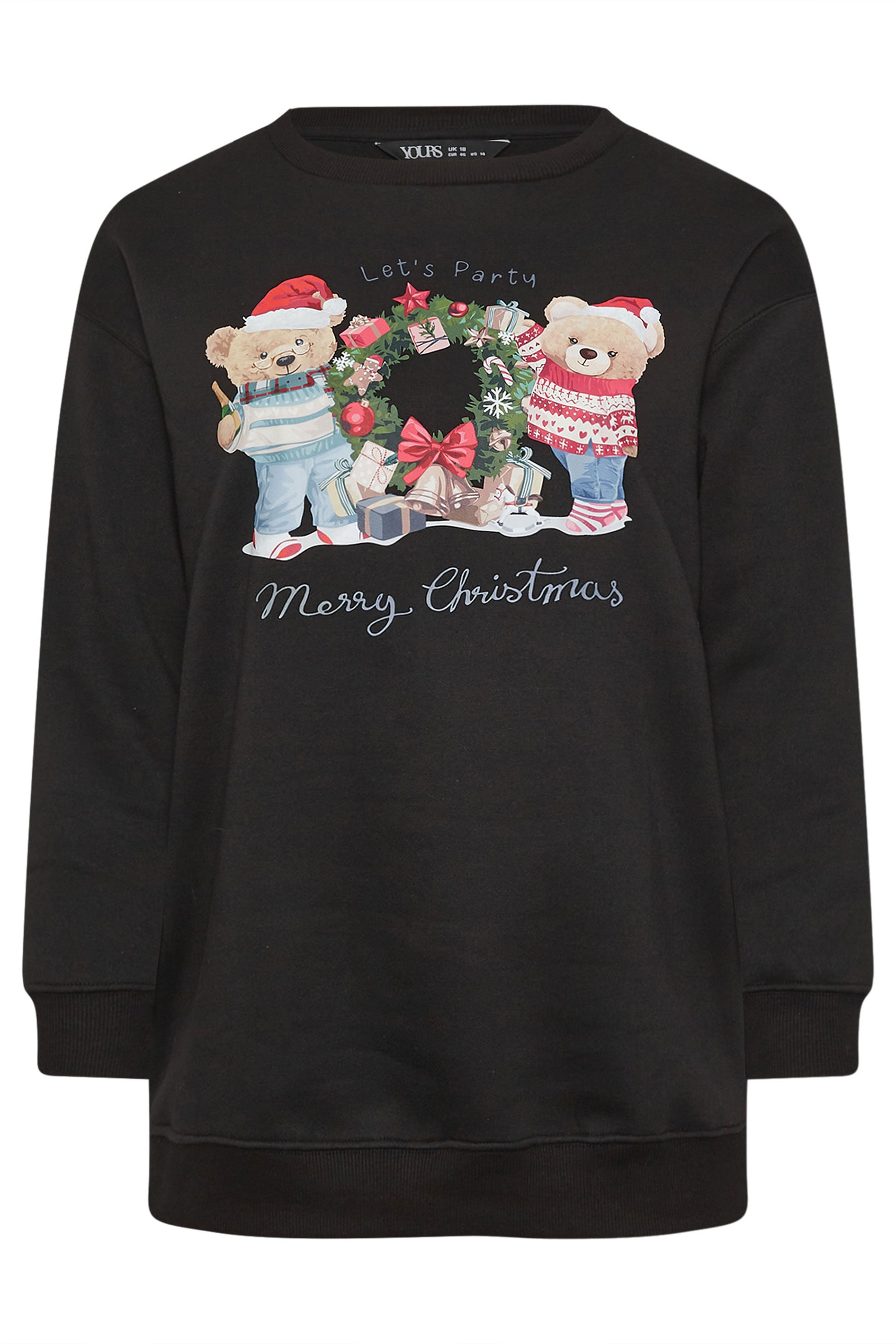 YOURS Plus Size Black Teddy Bear Christmas Print Sweatshirt | Yours Clothing 5