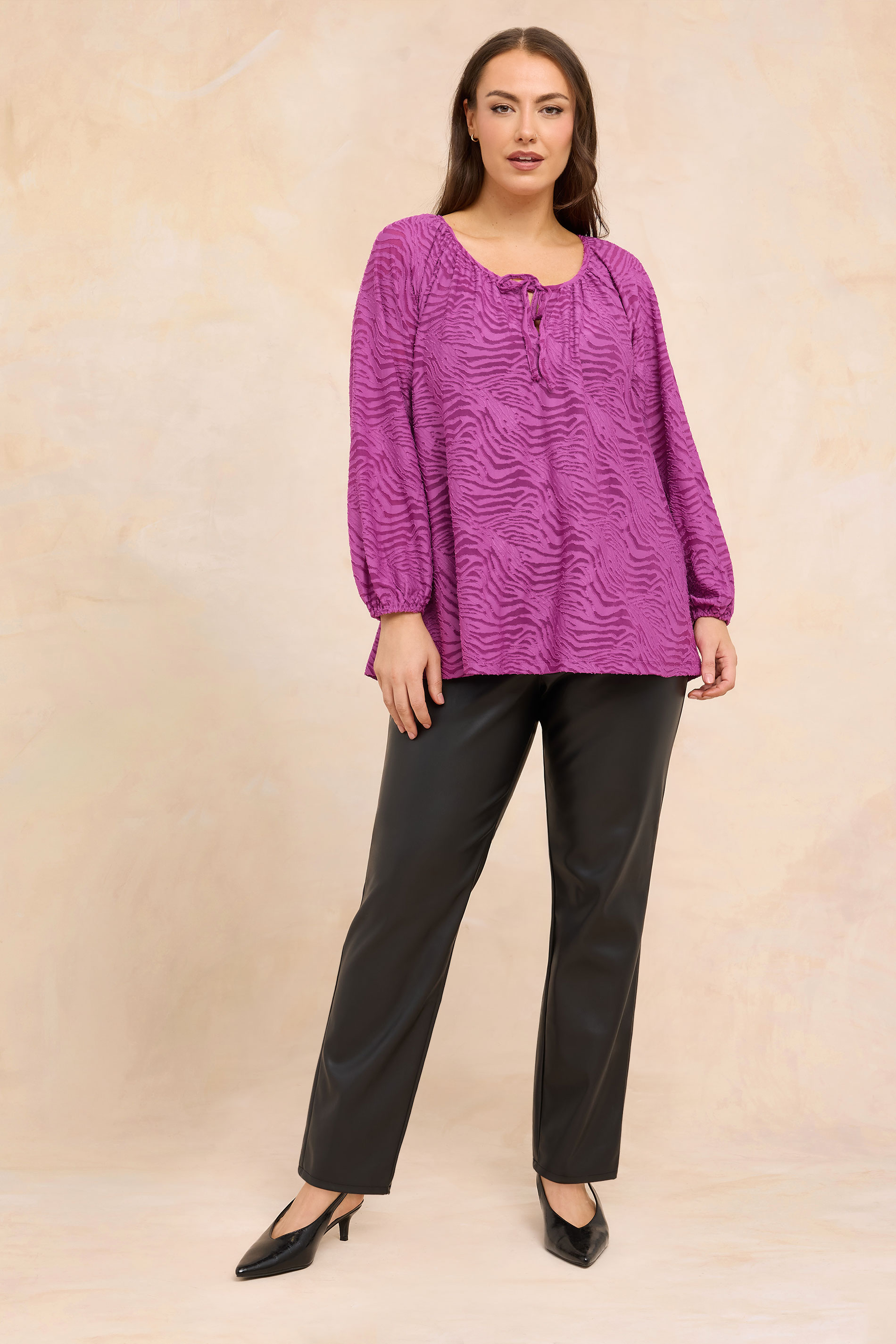 EVANS Plus Size Purple Zebra Burnout Blouse | Evans 1