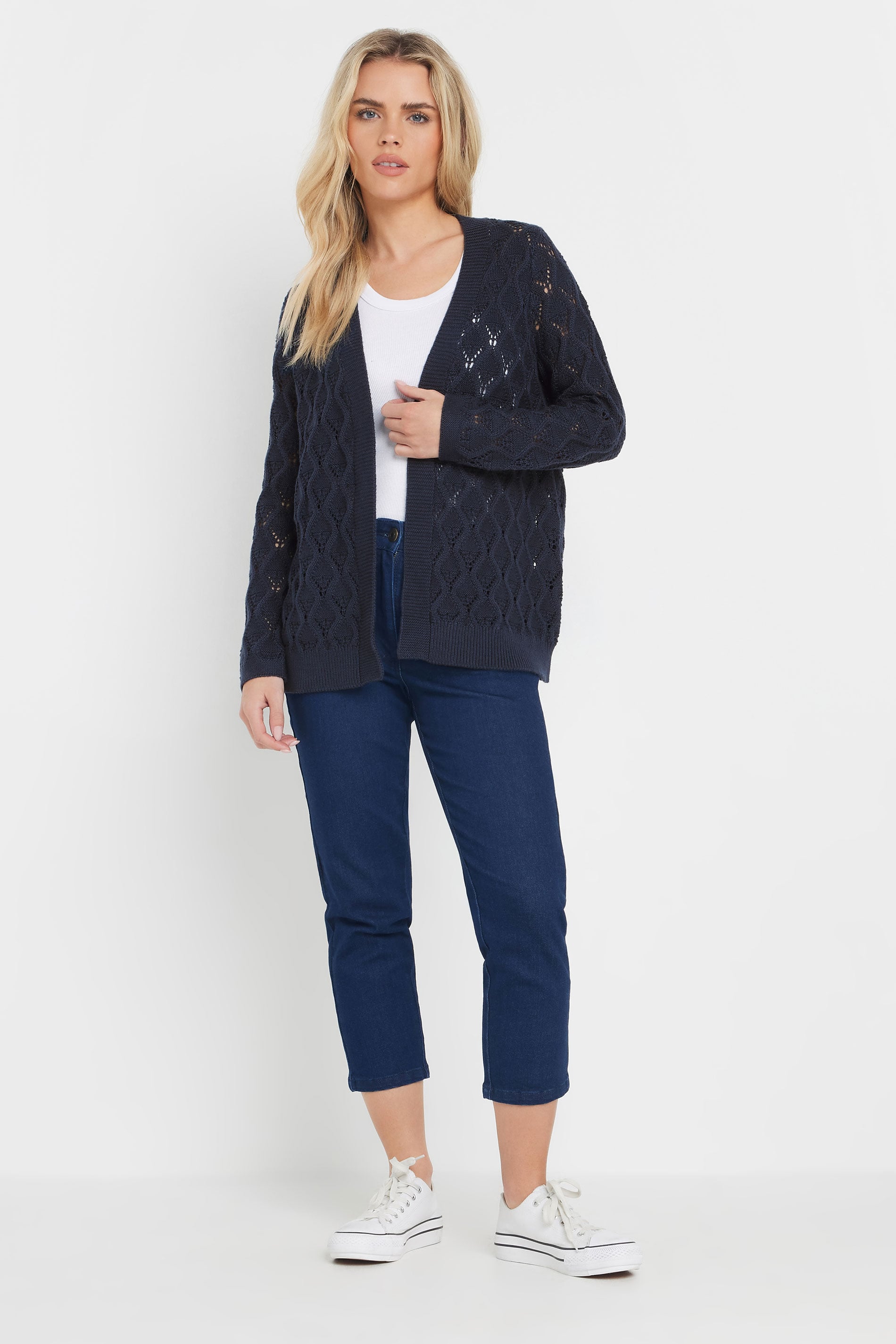 M&Co Petite Navy Blue Crochet Cardigan | M&Co 1