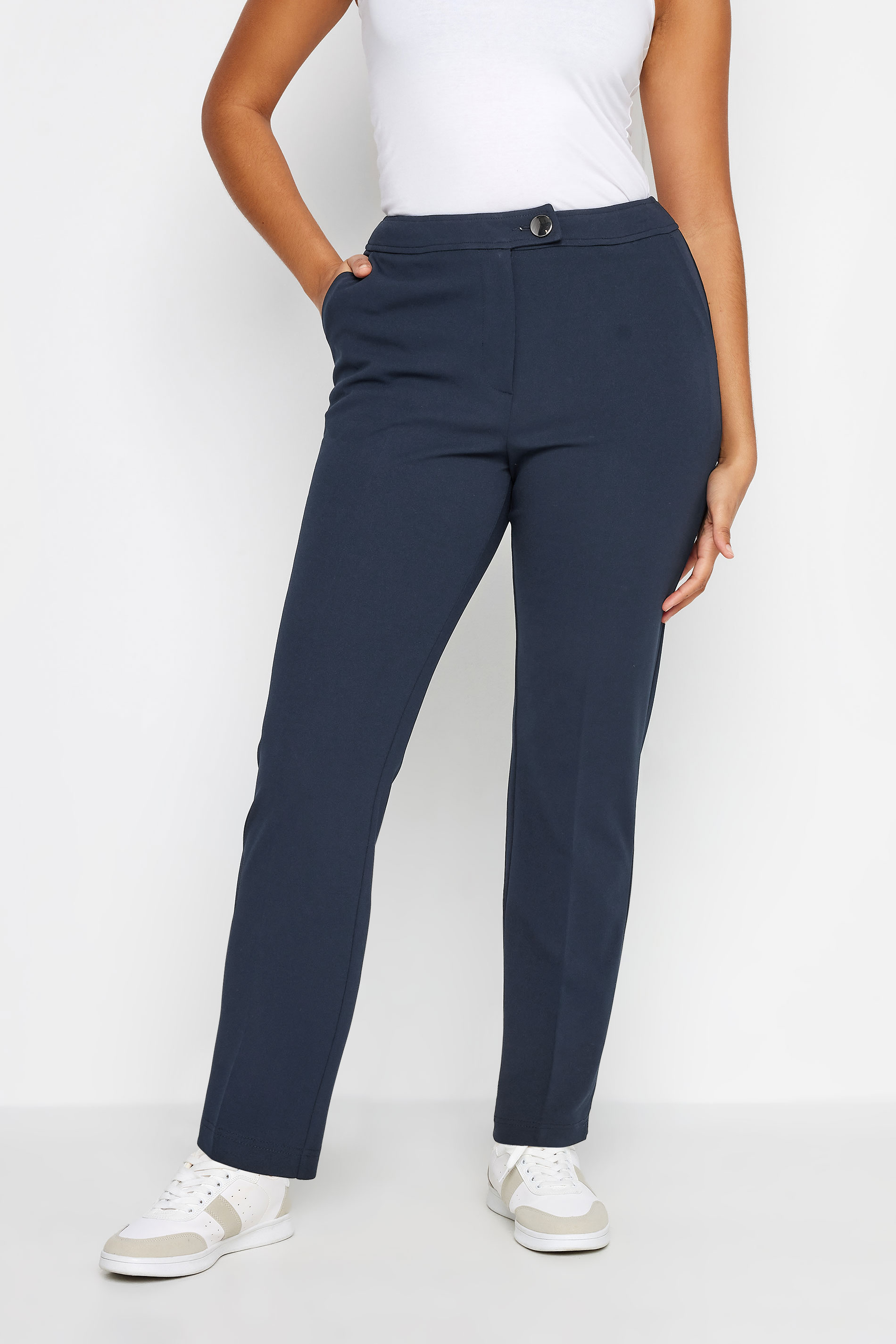M&Co Navy Blue Tapered Tailored Trousers | M&Co 1