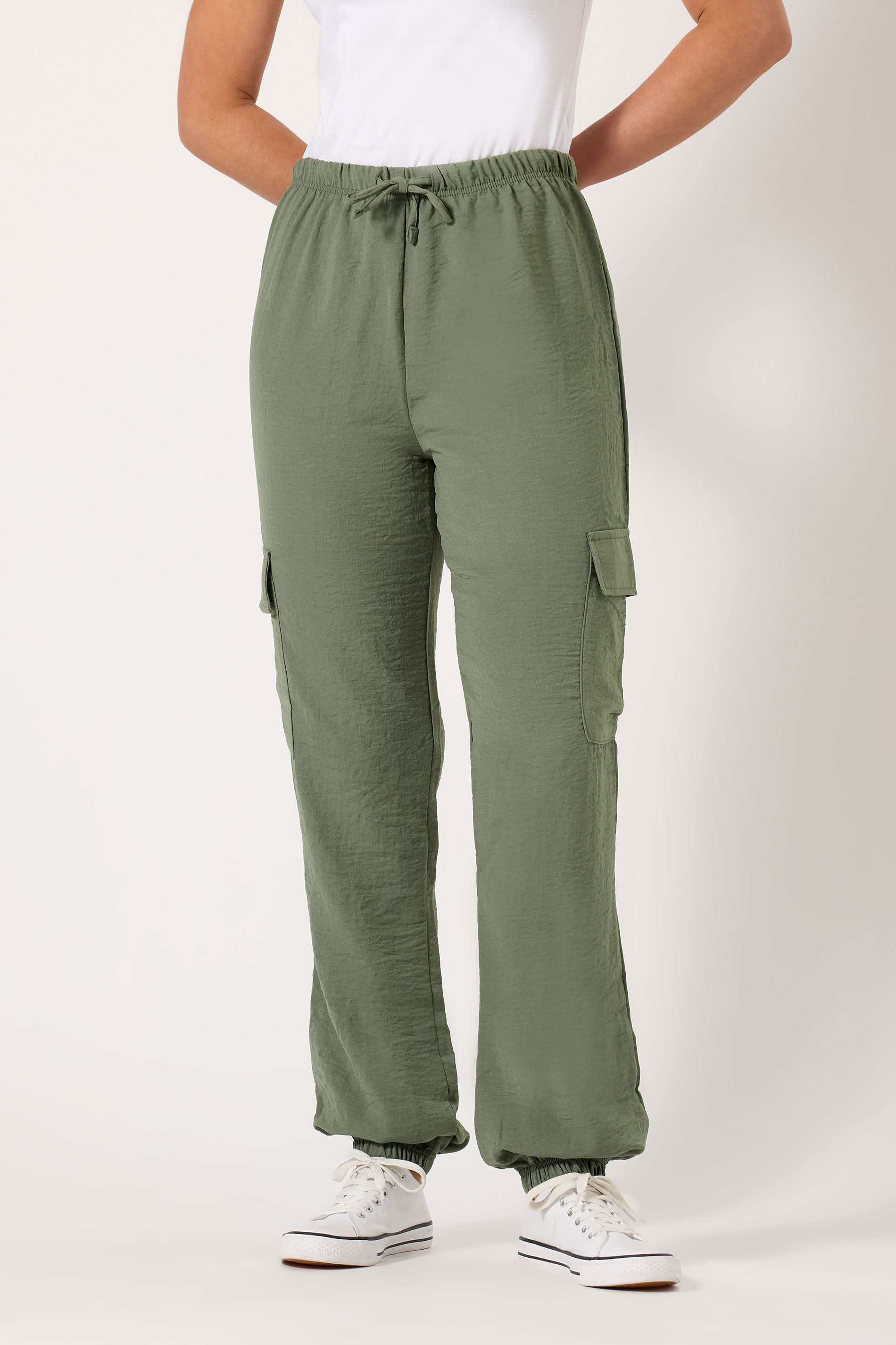 LTS Tall Women's Khaki Green Textured Cuffed Cargo Trousers | Long Tall Sally 2