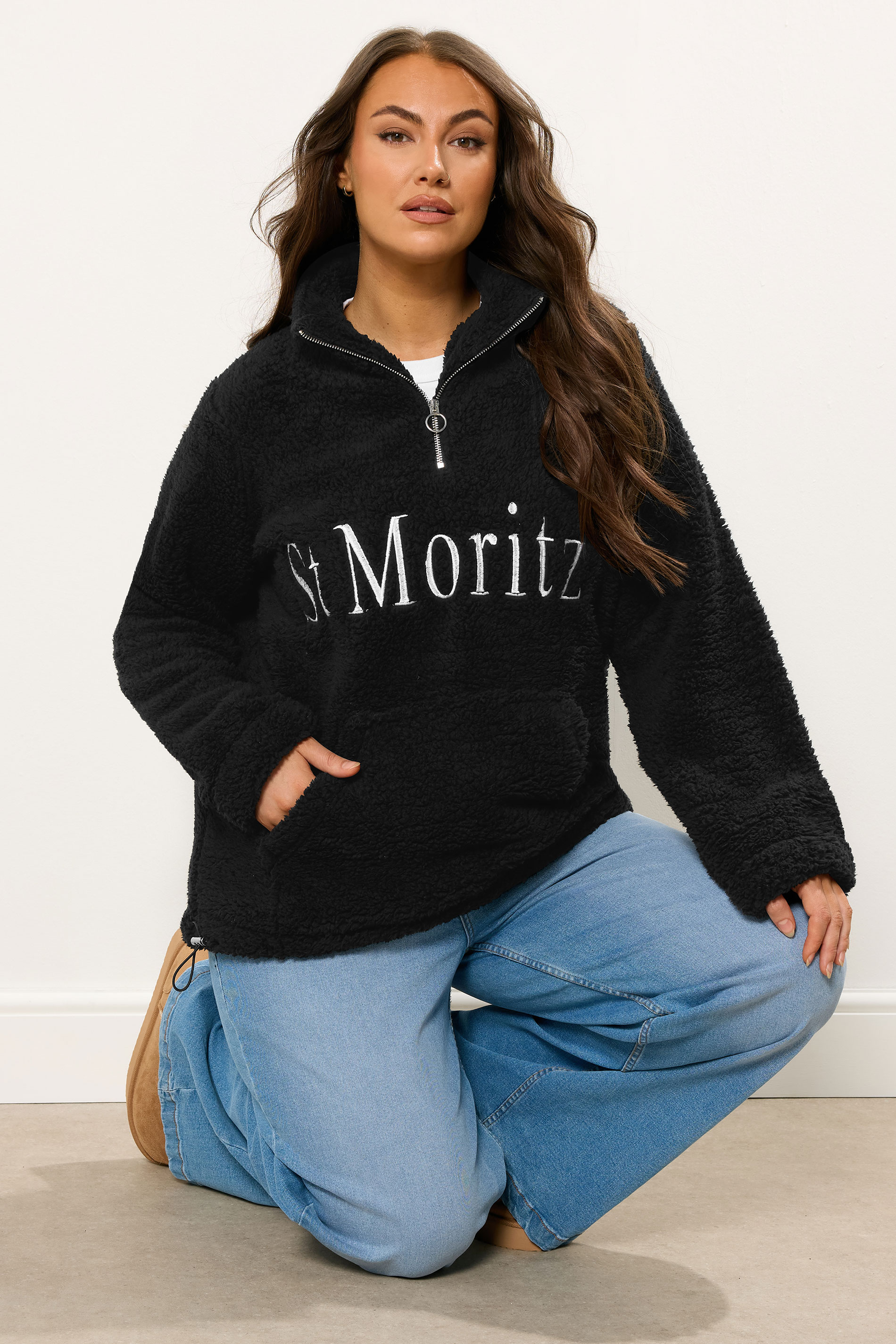 YOURS Plus Size Black 'St Moritz' Teddy Borg Fleece | Yours Clothing 3