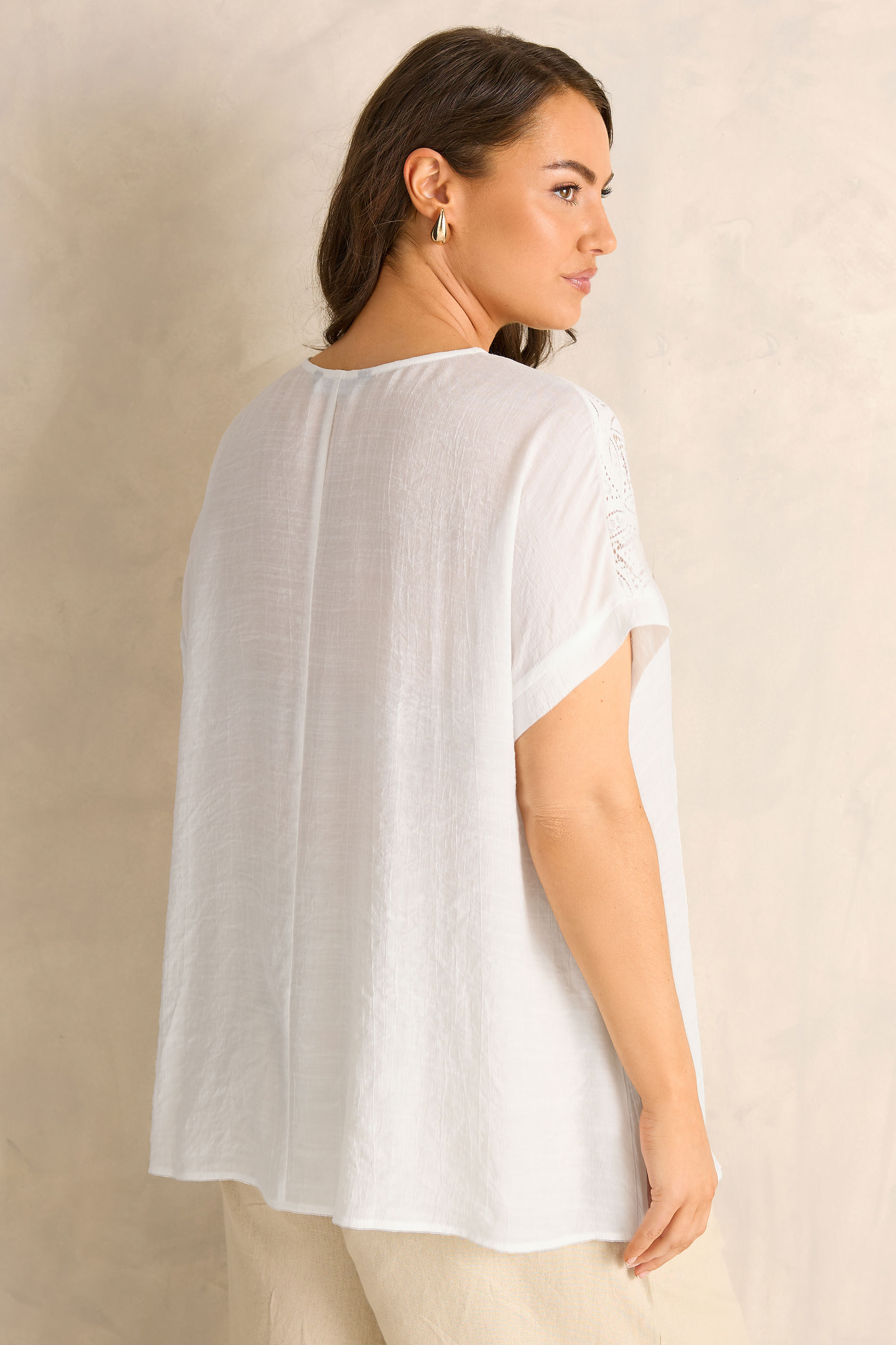EVANS Plus Size White Lace Detail Short Sleeve Top | Evans  2
