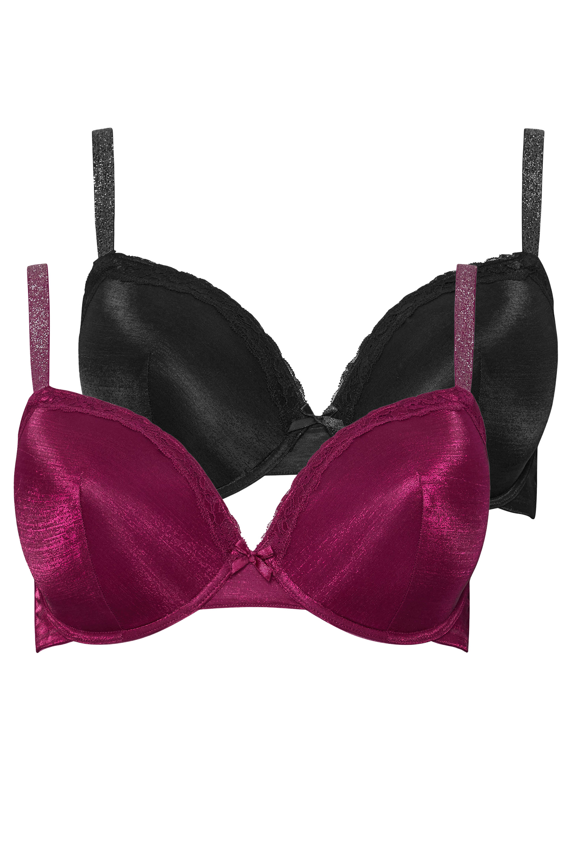 YOURSET 2 PACK Plus Size Red & Black Underwired T-Shirt Bras | Yours Clothing 8
