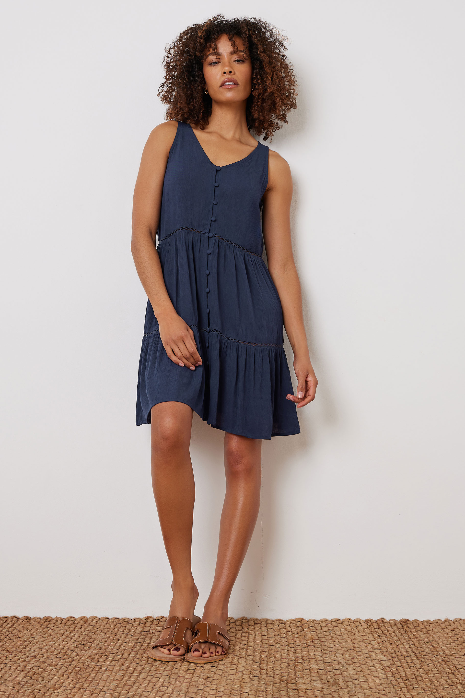 M&Co Navy Blue Button Front Beach Dress | M&Co 4