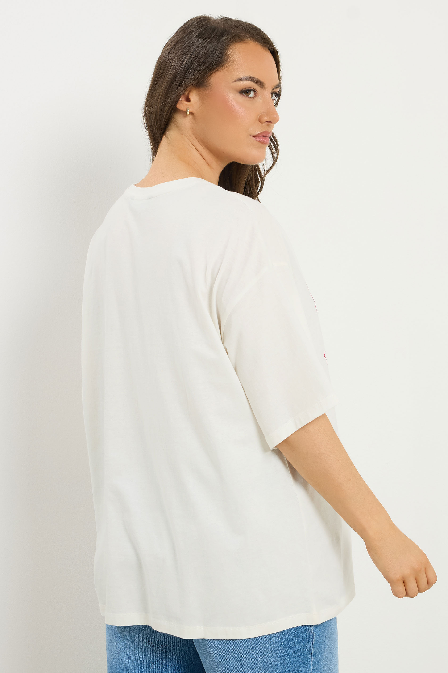 YOURS Plus Size Ivory White 'Les Fleurs' Embroidered Relaxed T-Shirt | Yours Clothing 2