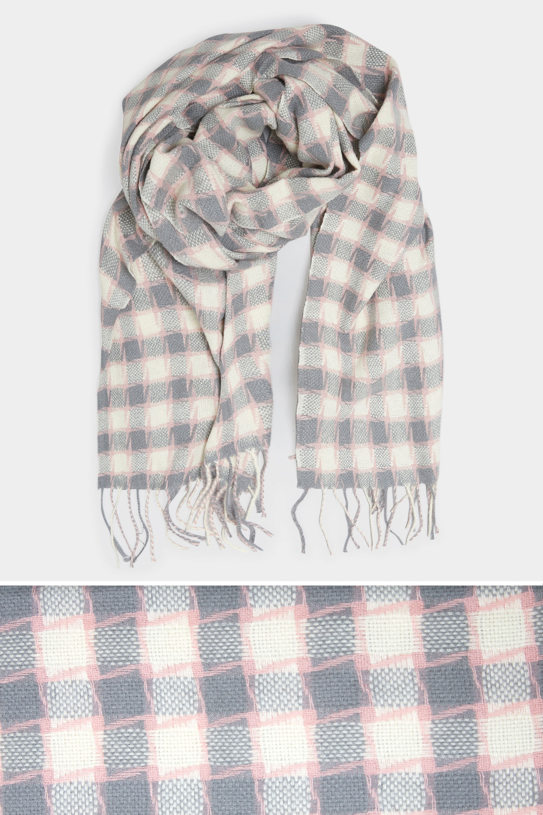 Neutral Check Tassel Scarf | Yours Clothing 2