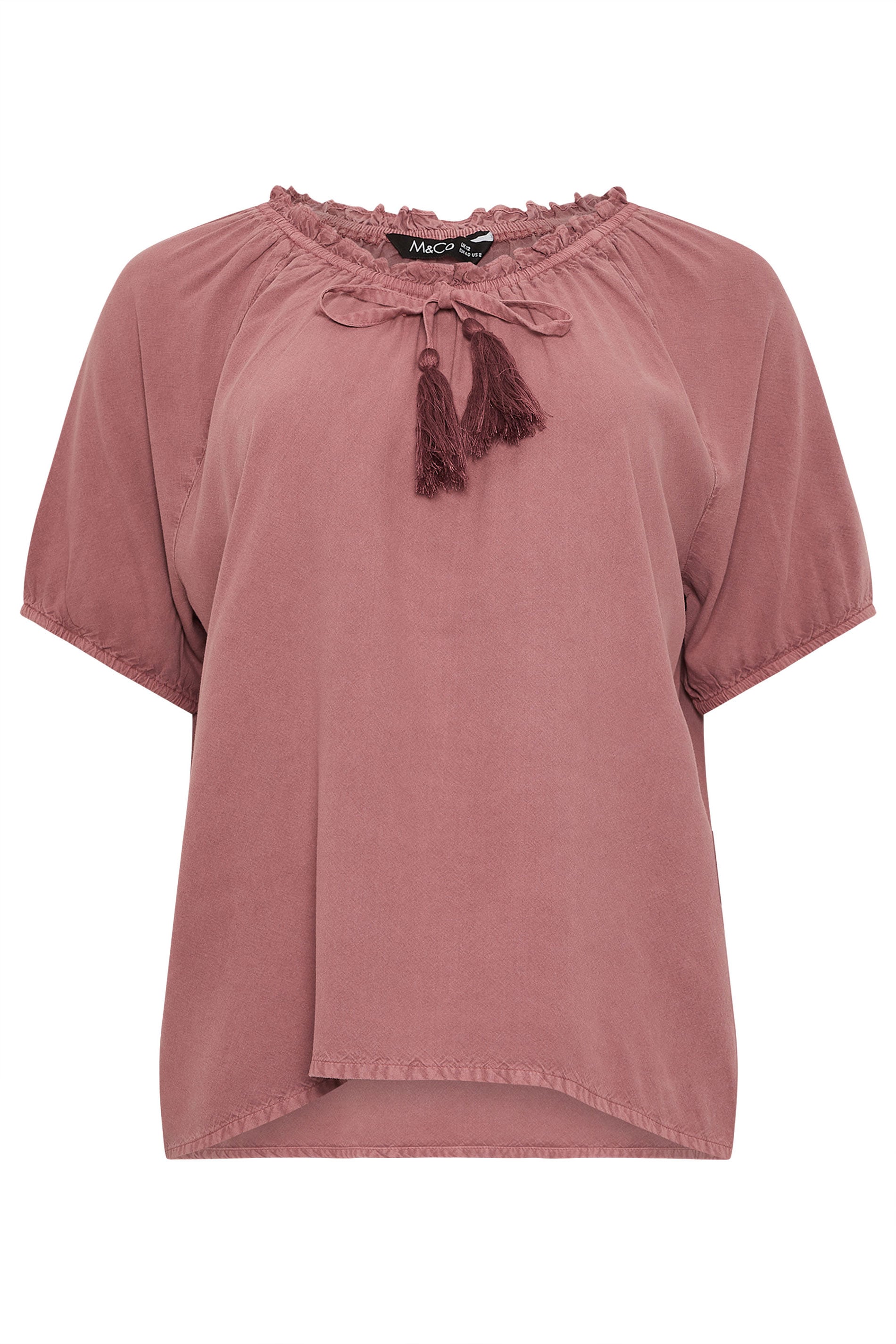M&Co Pink Short Sleeve Tie Neck Blouse | M&Co 5