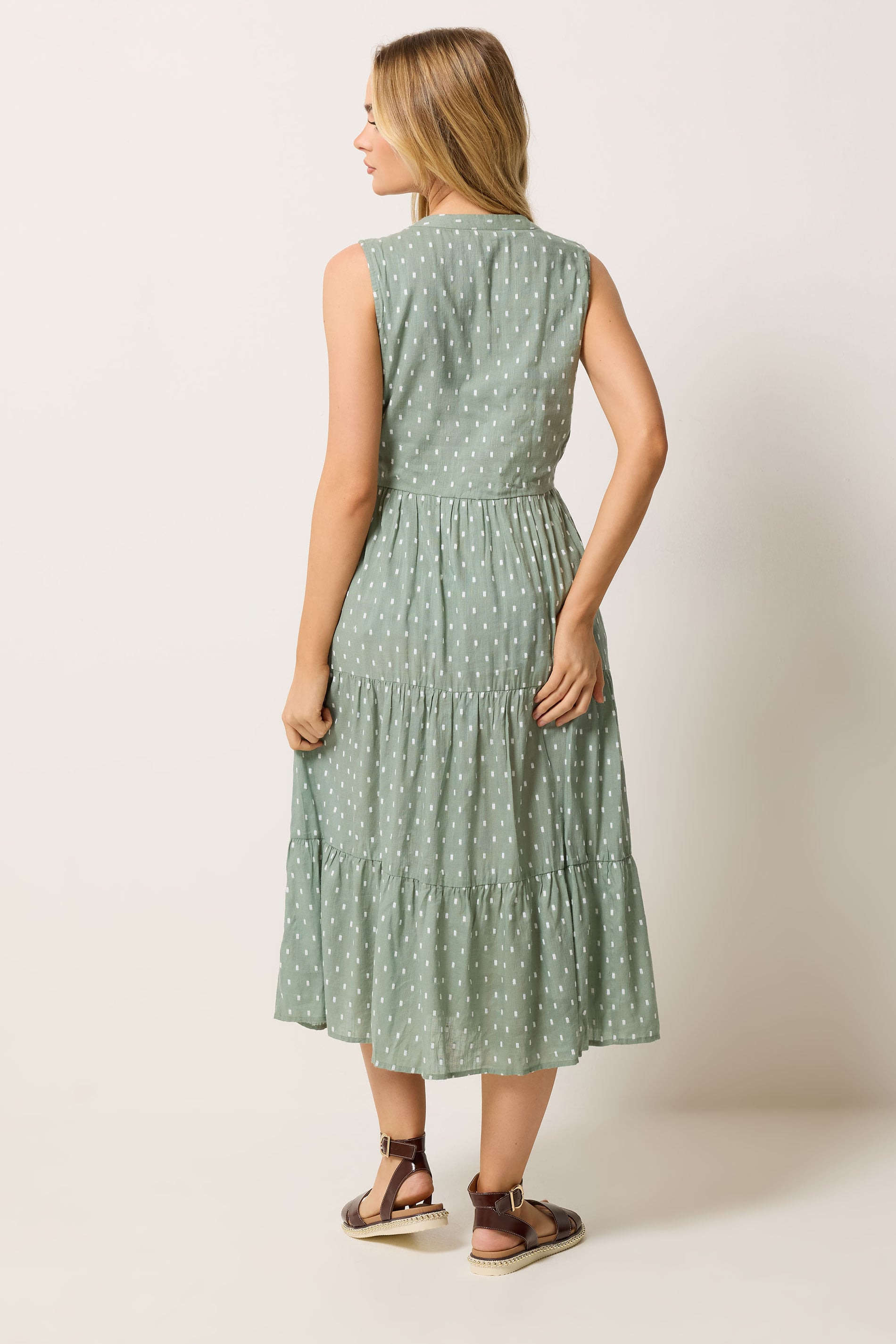 M&Co Sage Green Dobby Sleeveless Cotton Midi Dress | M&Co 4