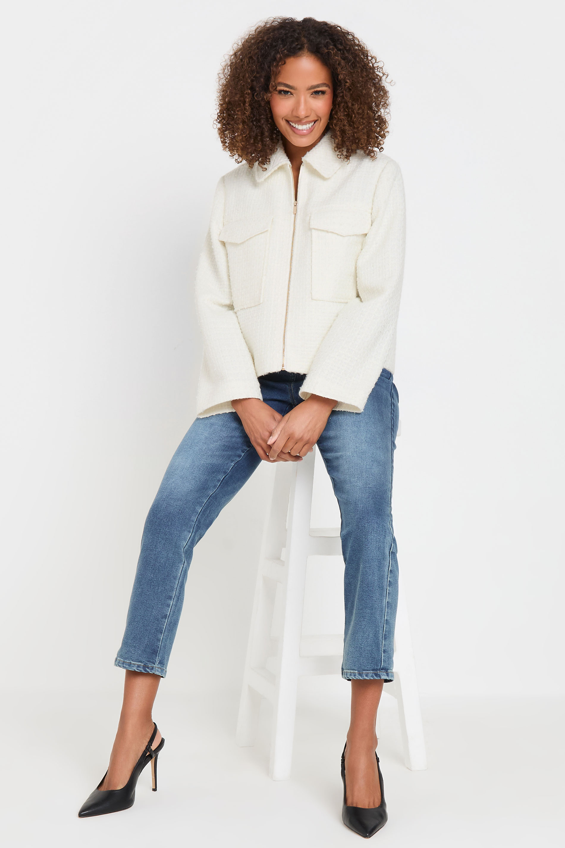 M&Co Ivory White Boucle Zip Through Jacket | M&Co 2
