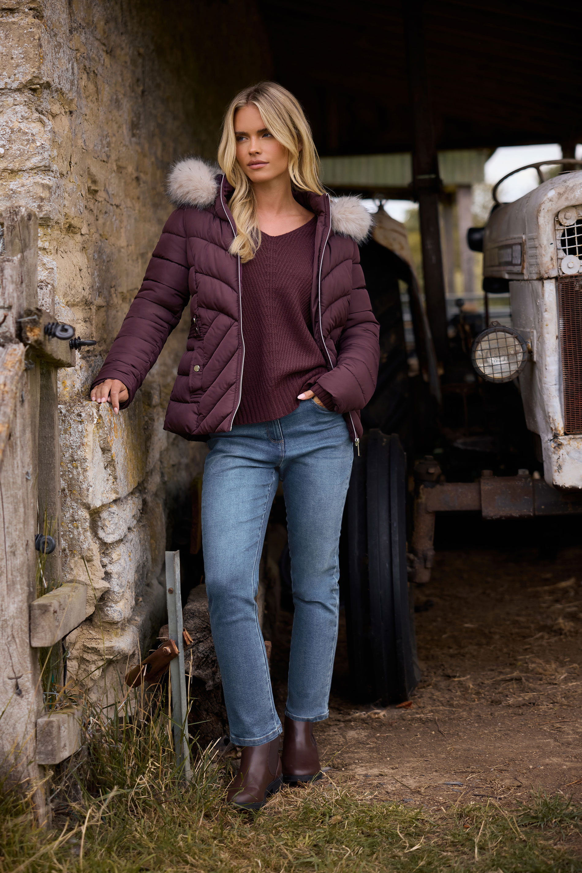 M&Co Petite Berry Red Padded Puffer Jacket | M&Co 1