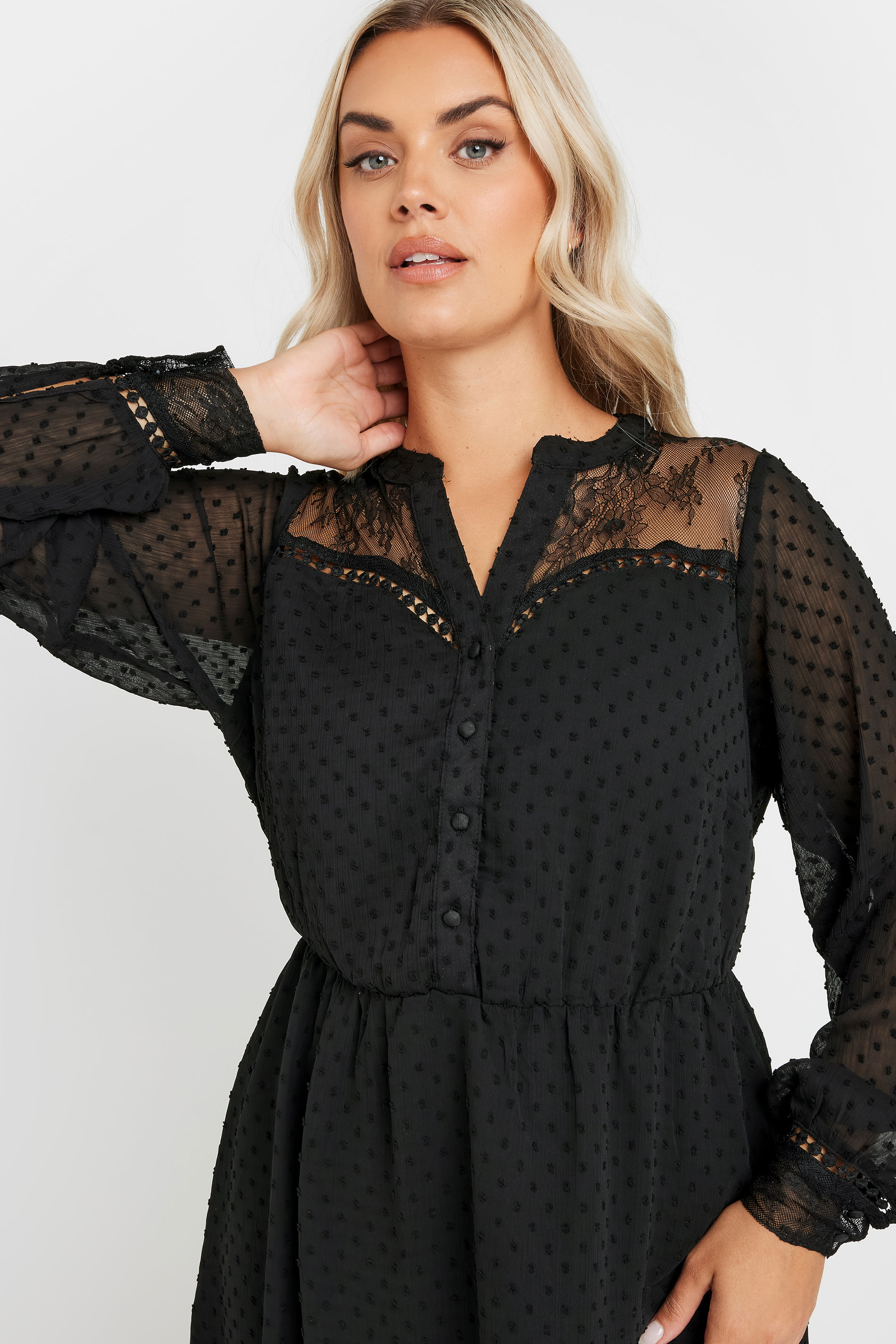 YOURS Plus Size Black Lace Dobby Midi Dress | Yours Clothing 5
