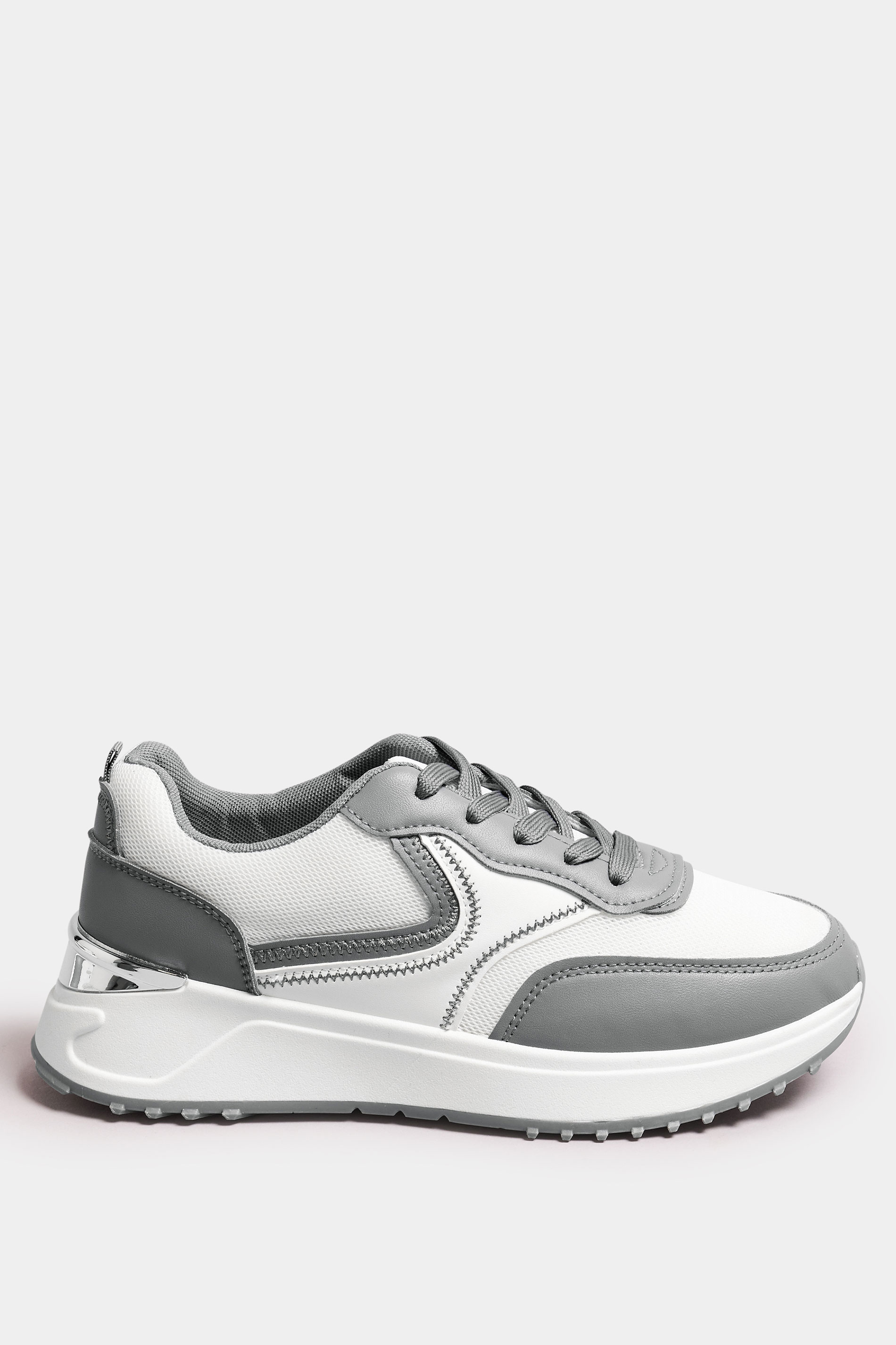 White & Grey Contrast Chunky Trainers In Wide E Fit | Yours Clothing 2