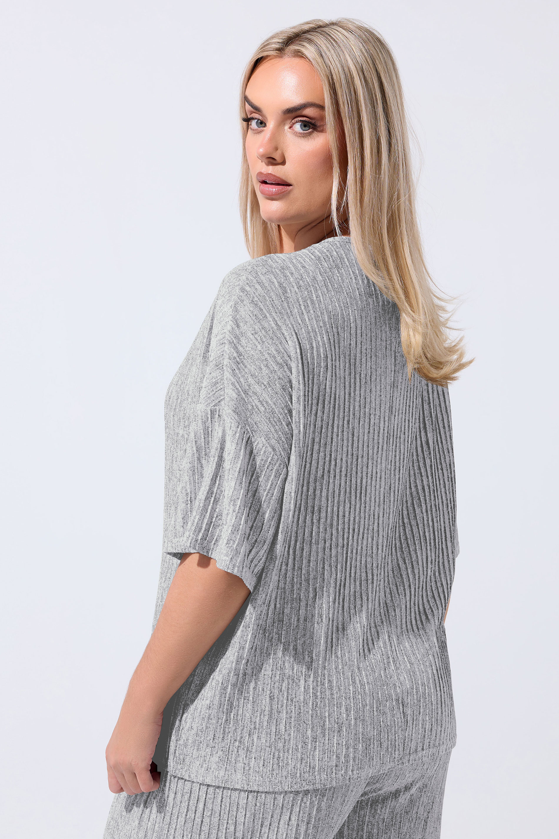 LIMITED COLLECTION Plus Size Grey Ribbed Top | Yours Clothing 2