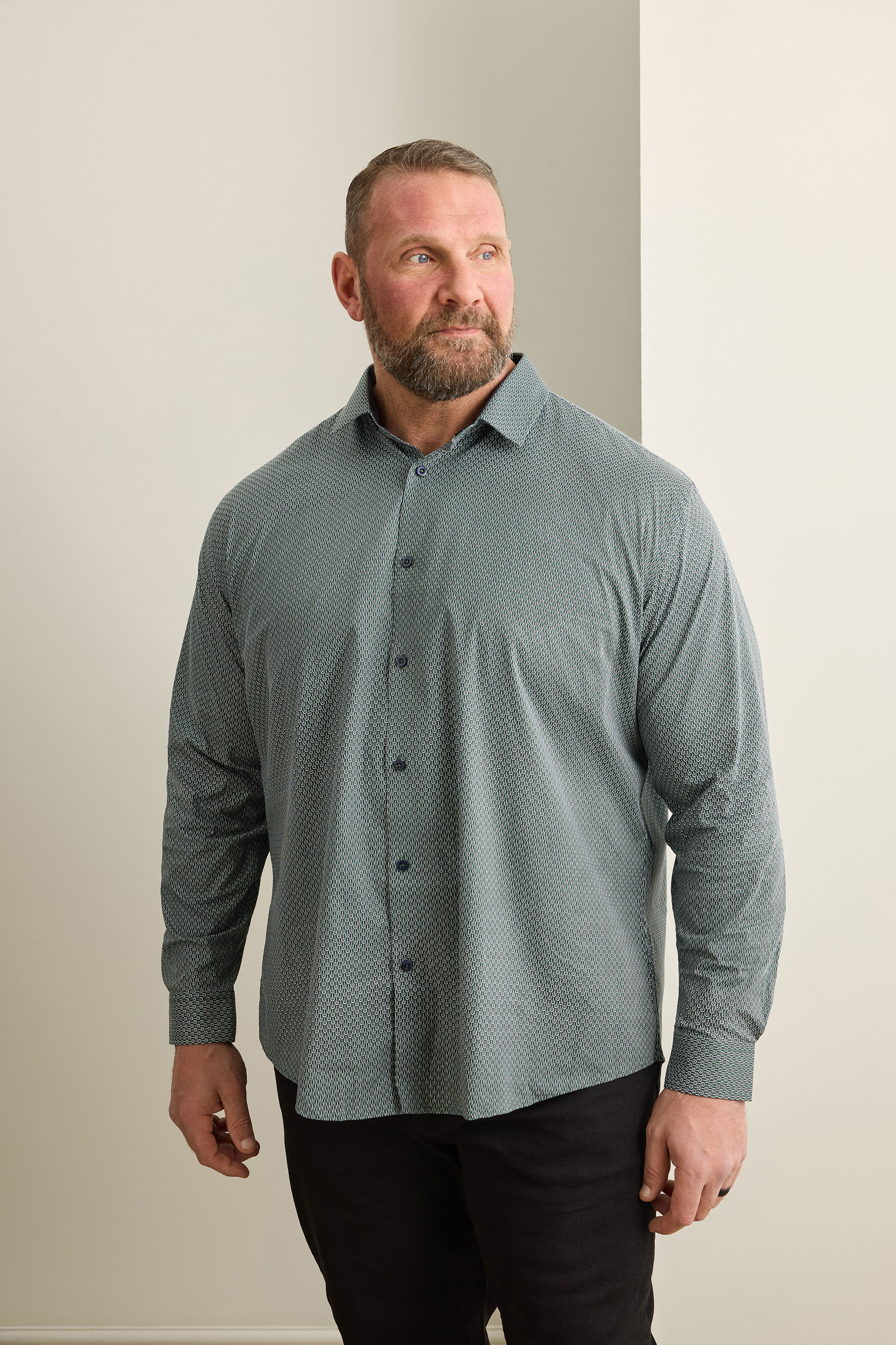 BadRhino Tailoring Big & Tall Green Geometric Print Formal Shirt | BadRhino 3