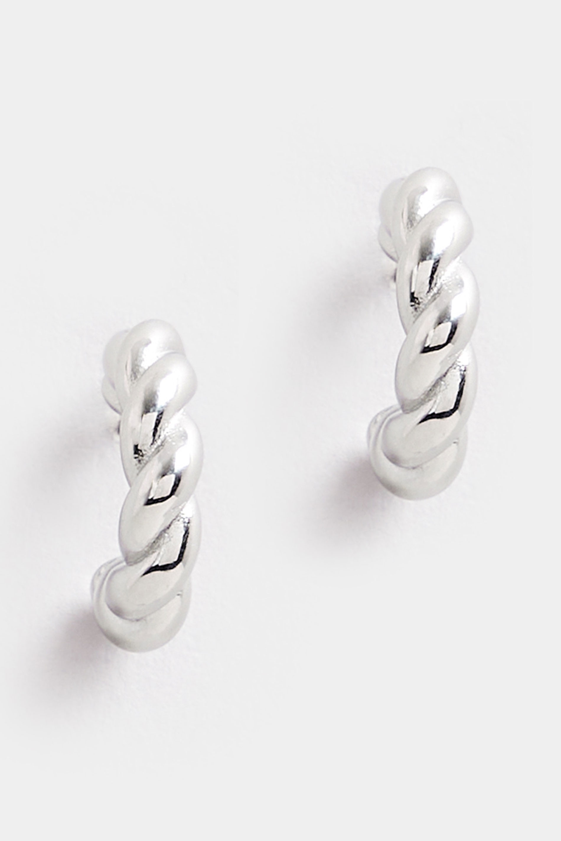 Silver Tone Stainless Steel Twisted Hoop Earrings | Yours Clothing 3