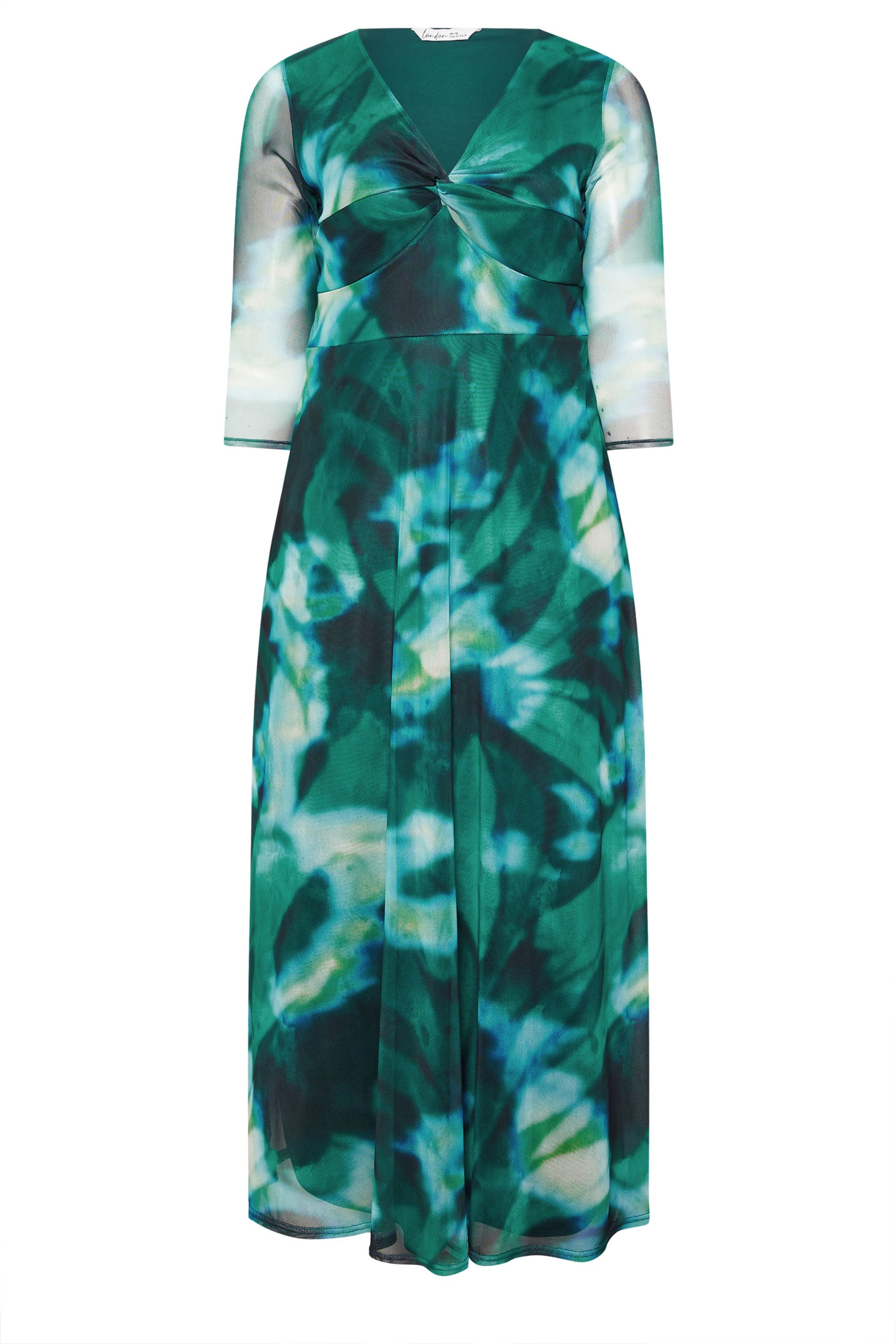 YOURS LONDON Plus Size Green Abstract Knot Front Dress | Yours Clothing 5