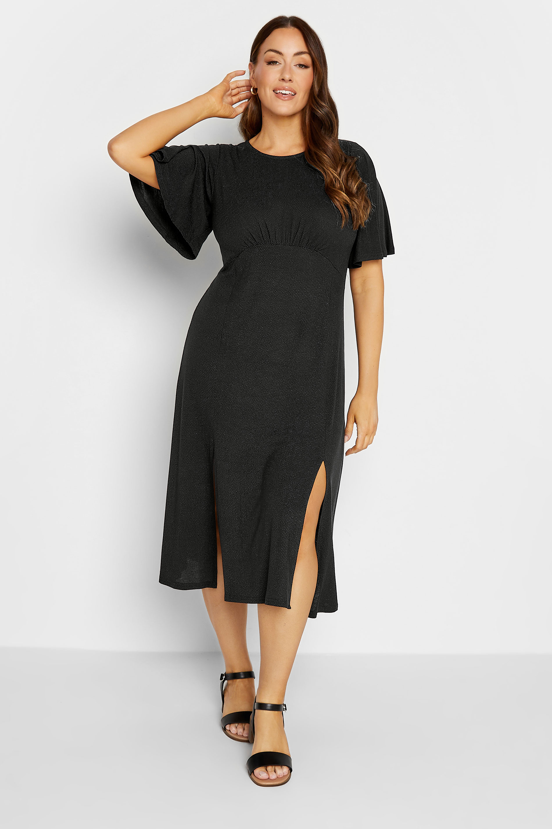 M&Co Black Angel Sleeve Split Hem Midi Dress | M&Co