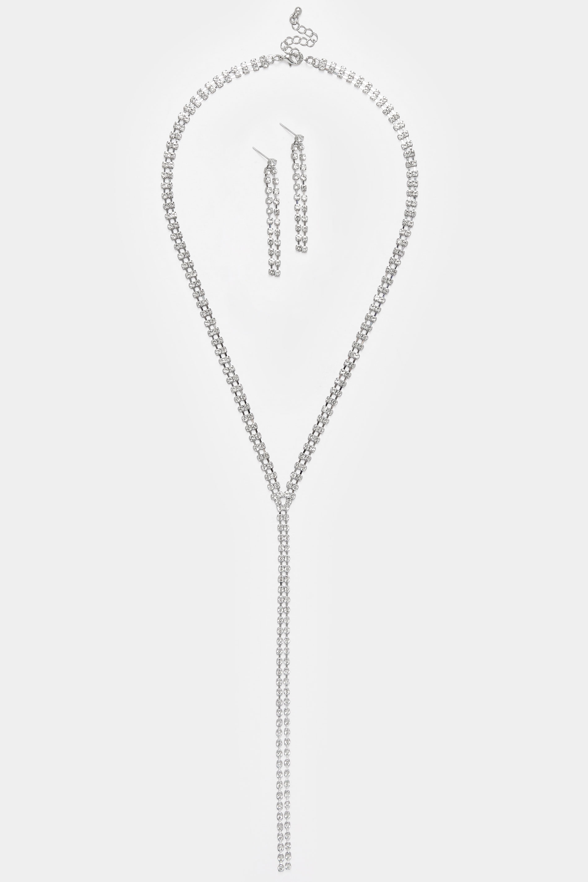 Silver Tone Diamante Long Necklace & Earrings Set | Yours Clothing 3
