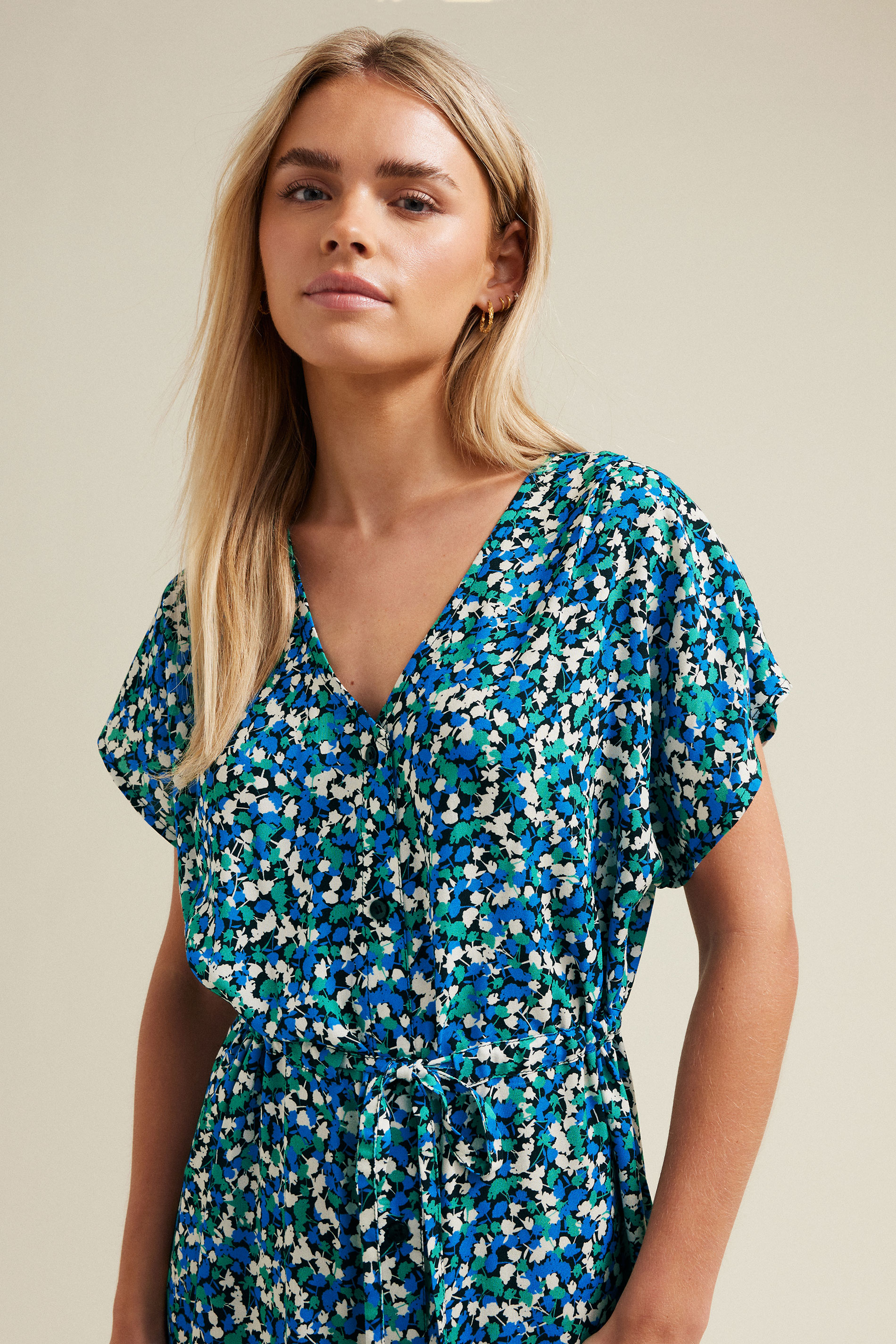 M&Co Petite Navy Blue Floral Print Belted Midi Dress | M&Co 5