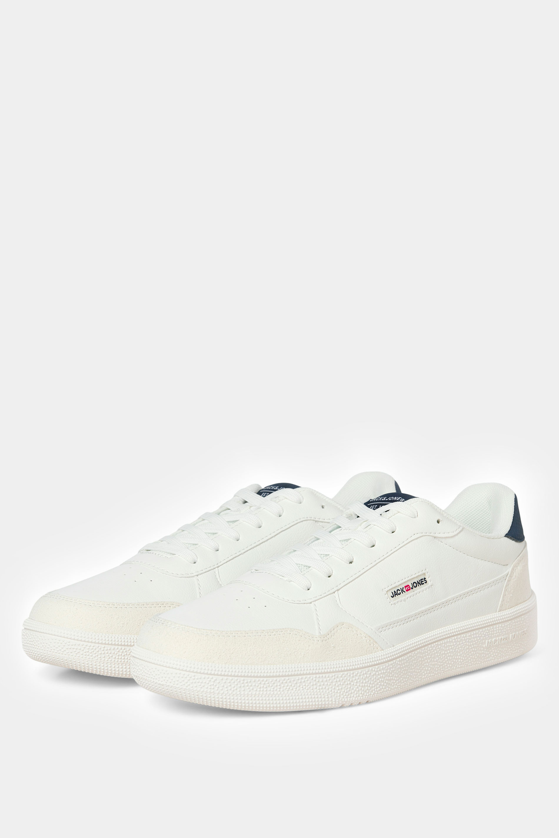 JACK & JONES White & Navy Blue Lace Up Trainers | BadRhino 1