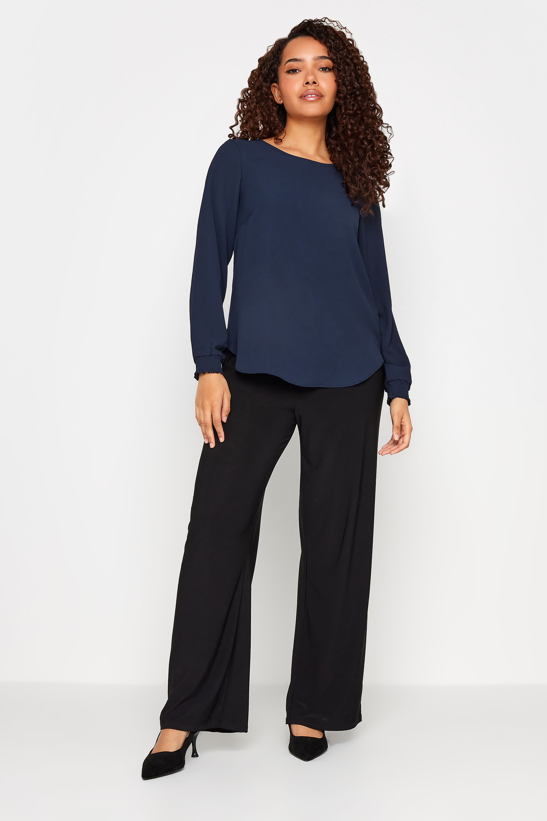 M&Co Navy Blue Shirred Cuff Blouse | M&Co 2