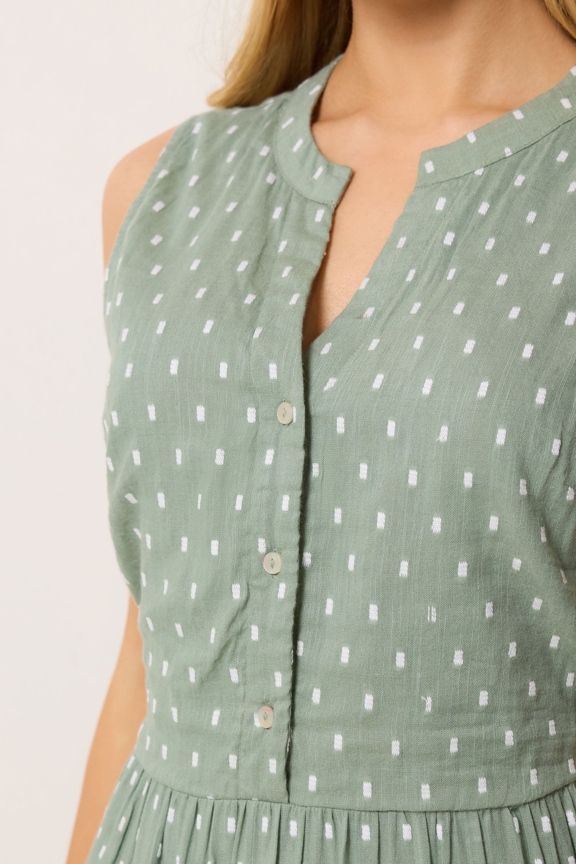 M&Co Sage Green Dobby Sleeveless Cotton Midi Dress | M&Co 5