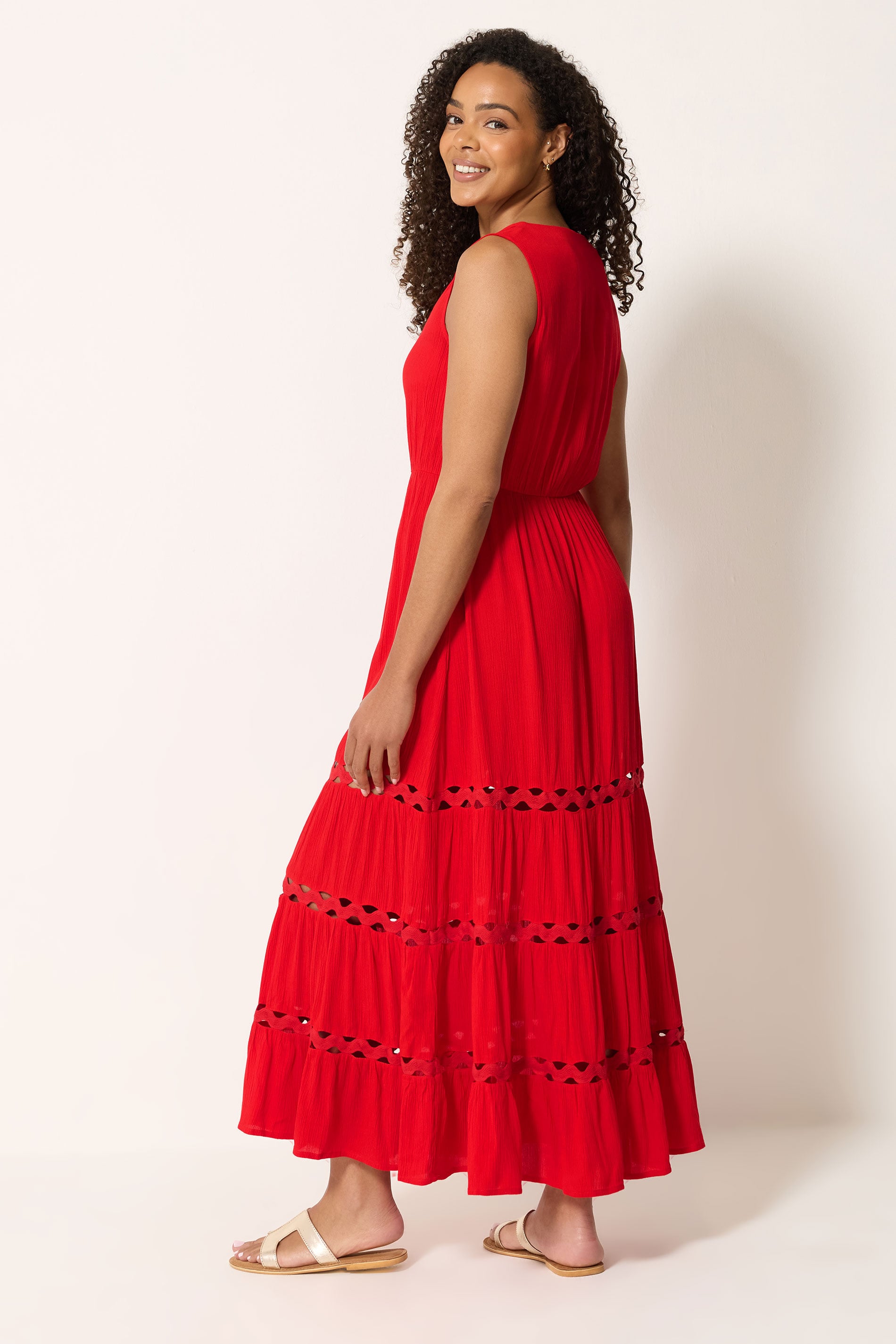 M&Co Red Sleeveless Tiered Maxi Dress | M&Co 4