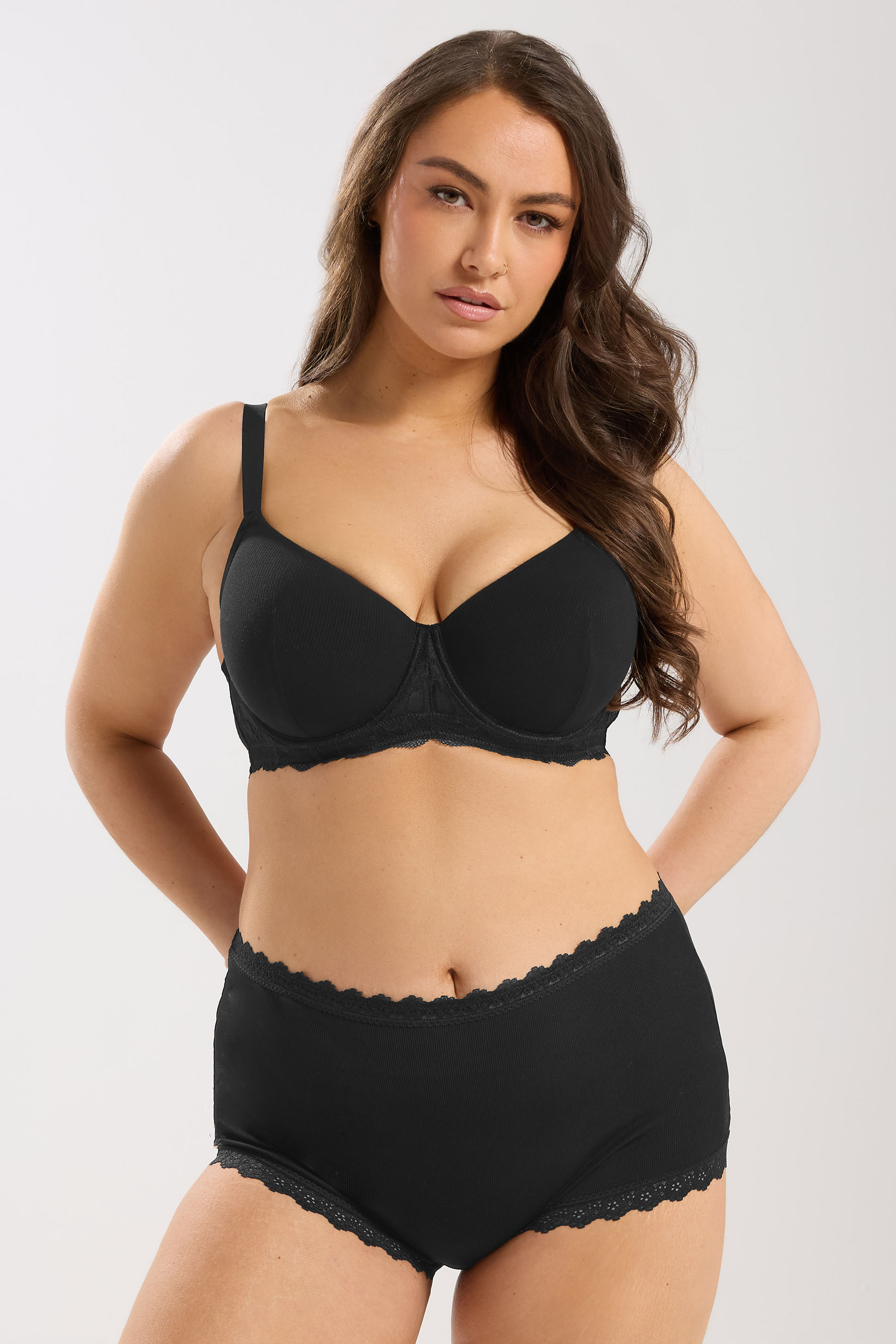 YOURS Plus Size Black Lace Trim High Waisted Shorts | Yours Clothing 1