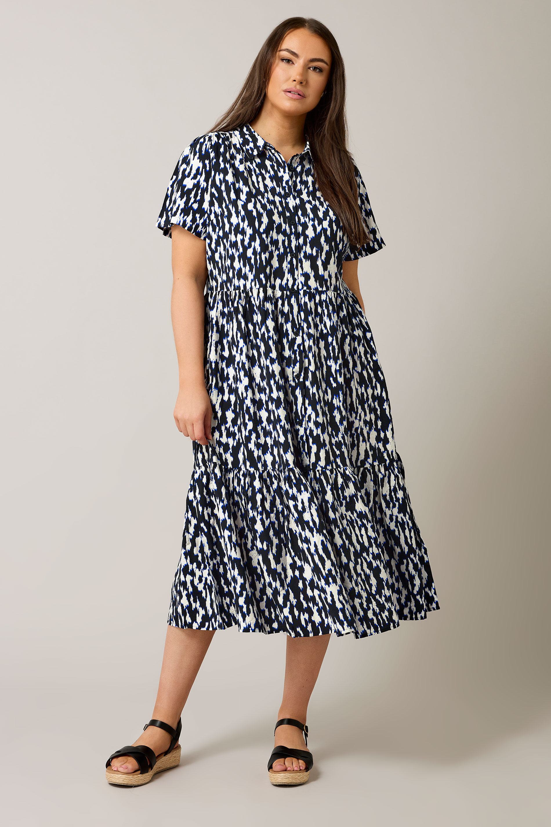 EVANS Plus Size Navy Blue Abstract Print Midi Shirt Dress | Evans  3