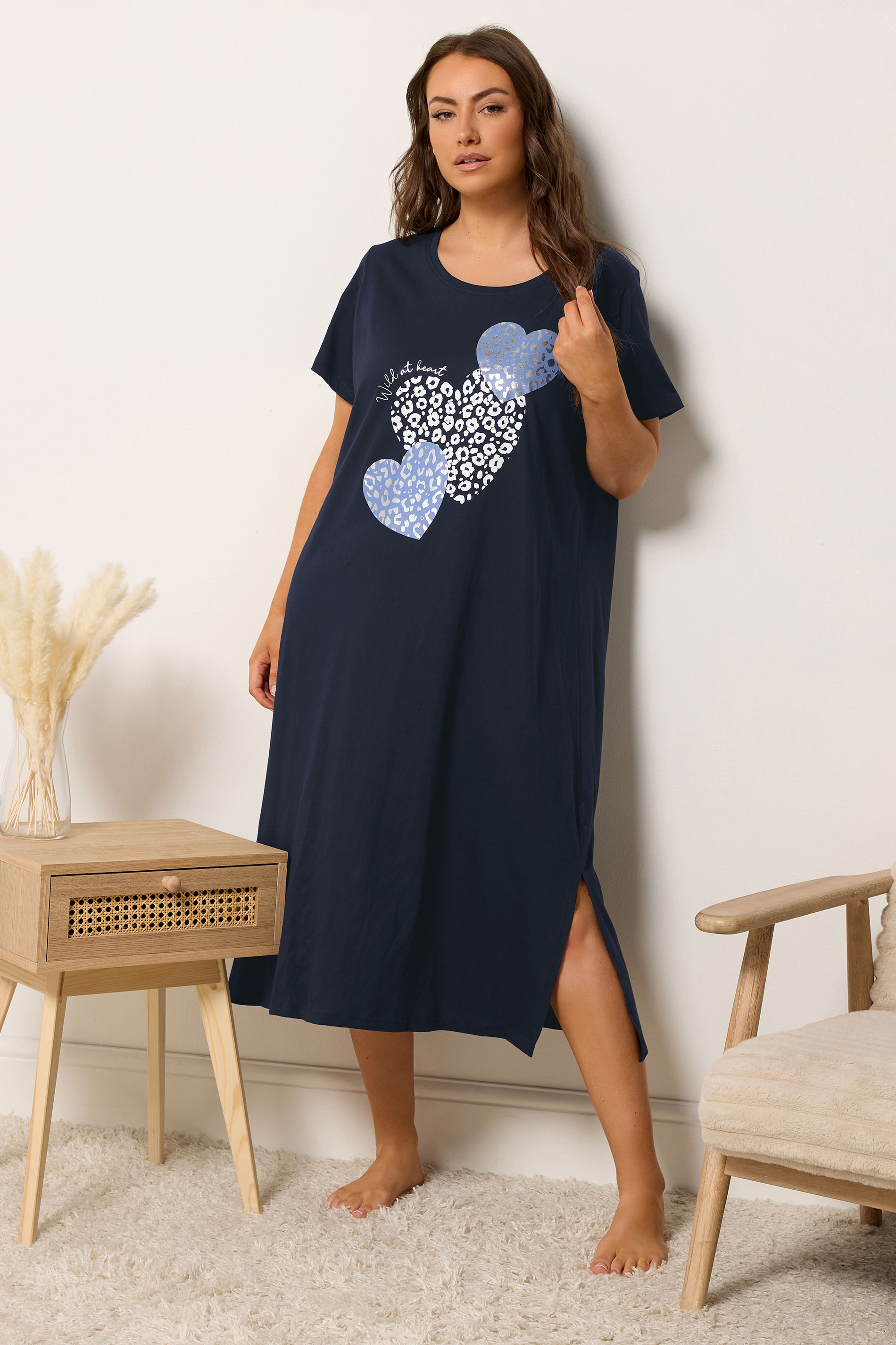 YOURSET Plus Size 2 PACK Blue Leopard Heart Midaxi Nightdresses | Yours Clothing 1