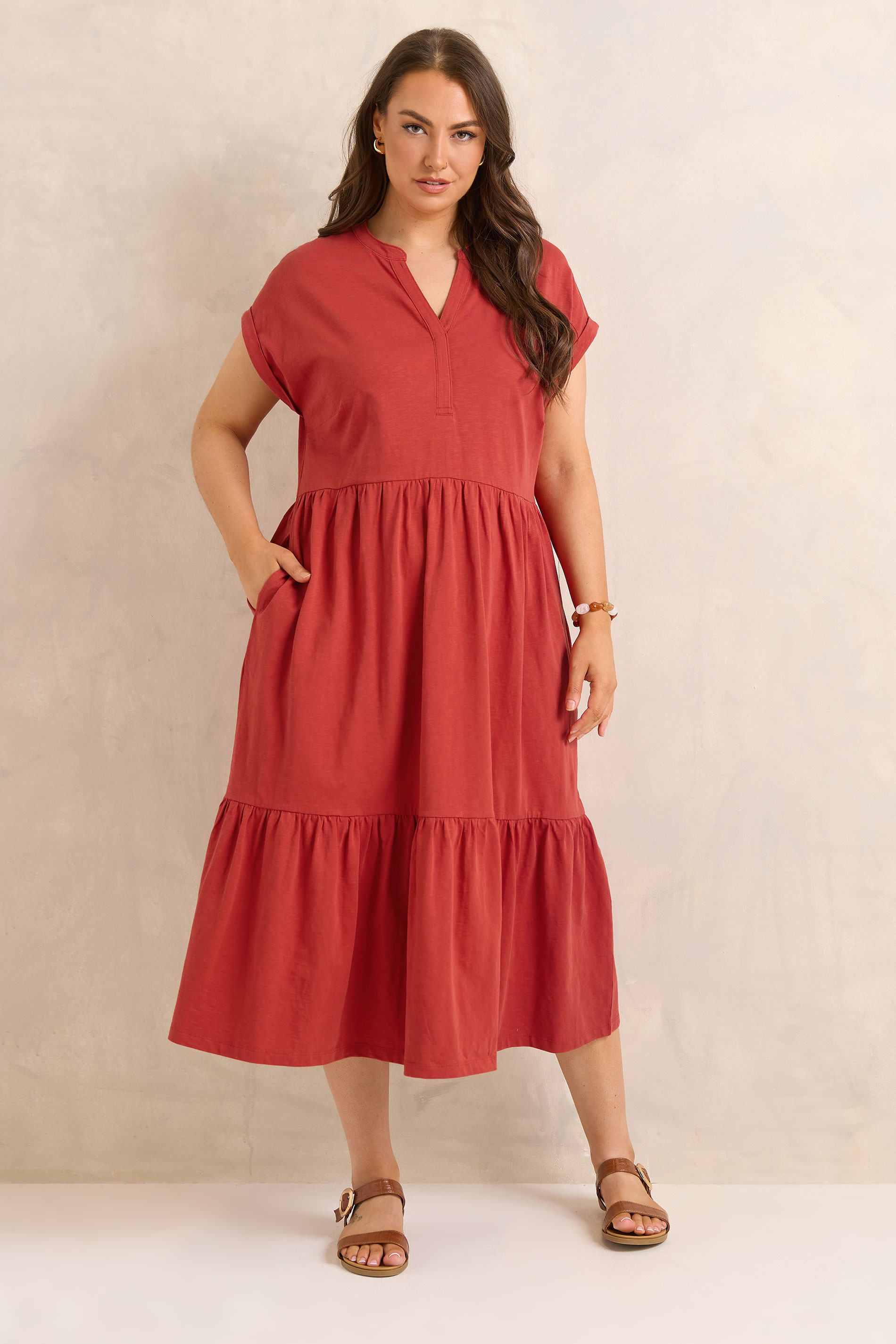 EVANS Plus Size Rust Orange Cotton Midi Dress | Evans 2