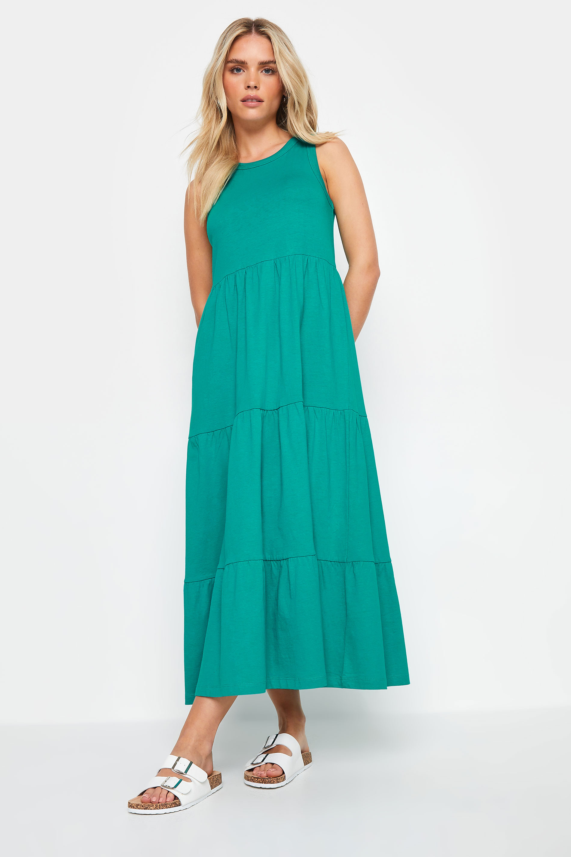 M&Co Petite Green Sleeveless Tiered Dress | M&Co 2