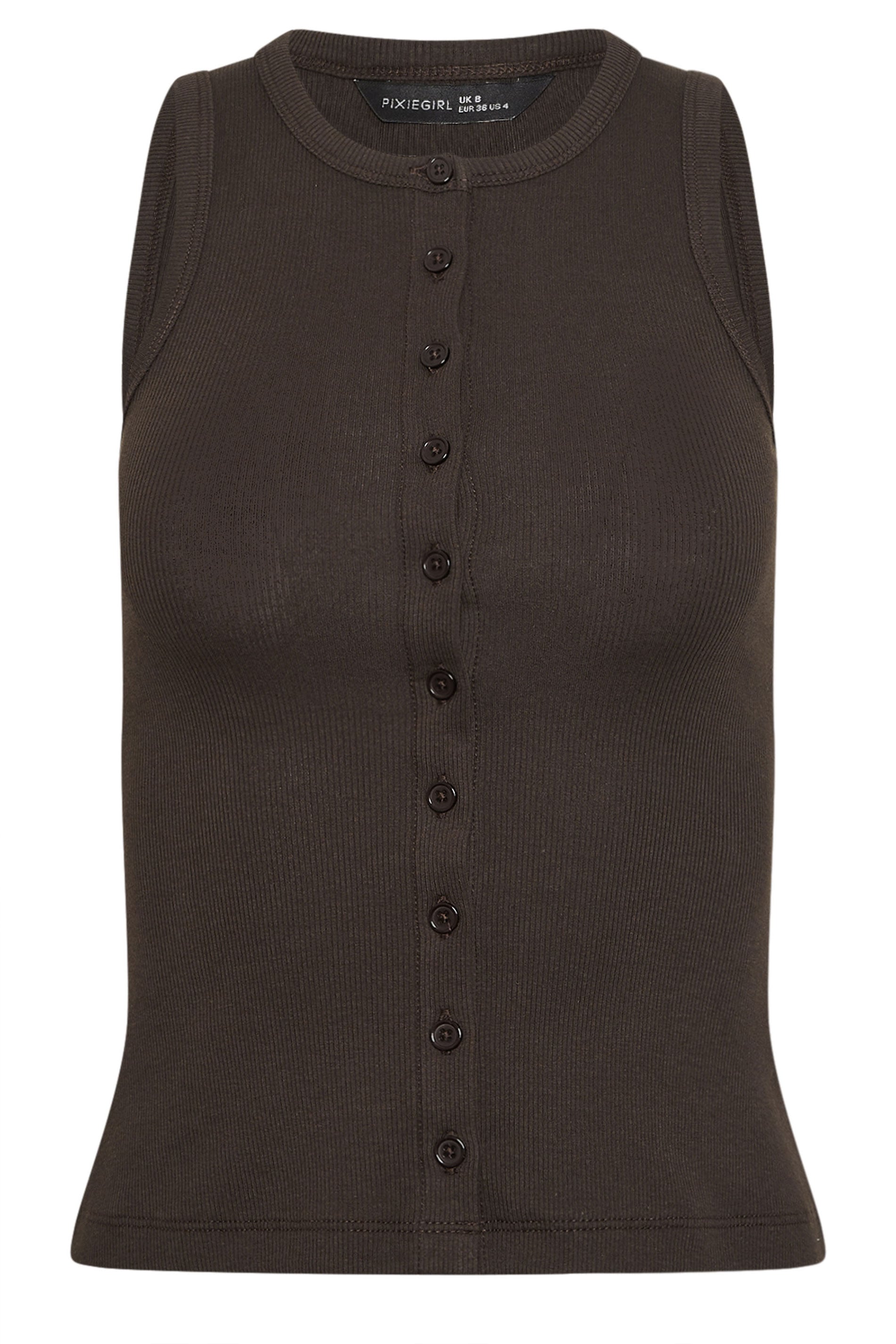 PixieGirl Petite 2 PACK Women's Chocolate Brown & Yellow Ribbed Cotton Vest Top | PixieGirl 9