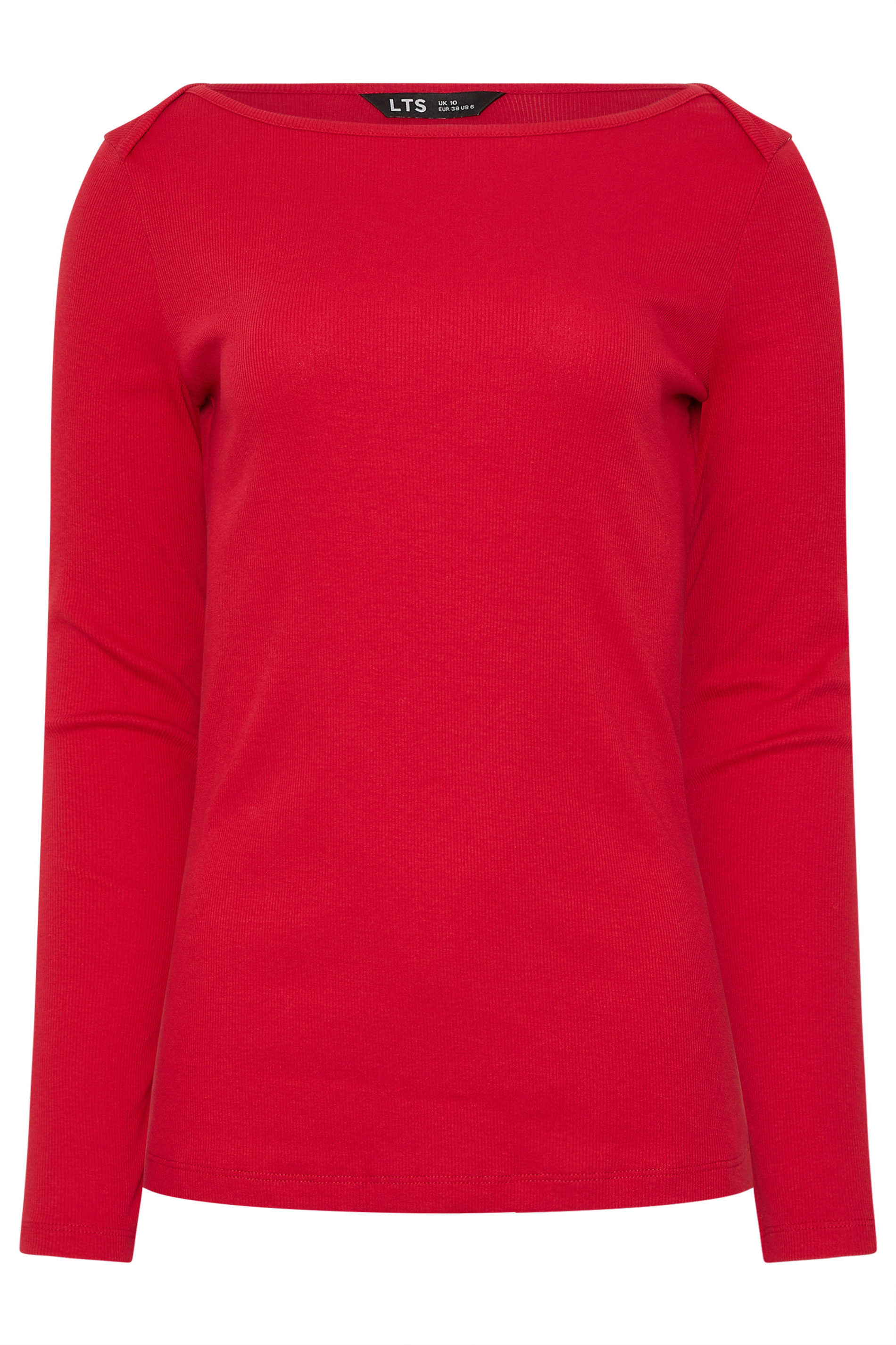 LTS Tall Women's Red Ribbed Boat Neck Top | Long Tall Sally 6