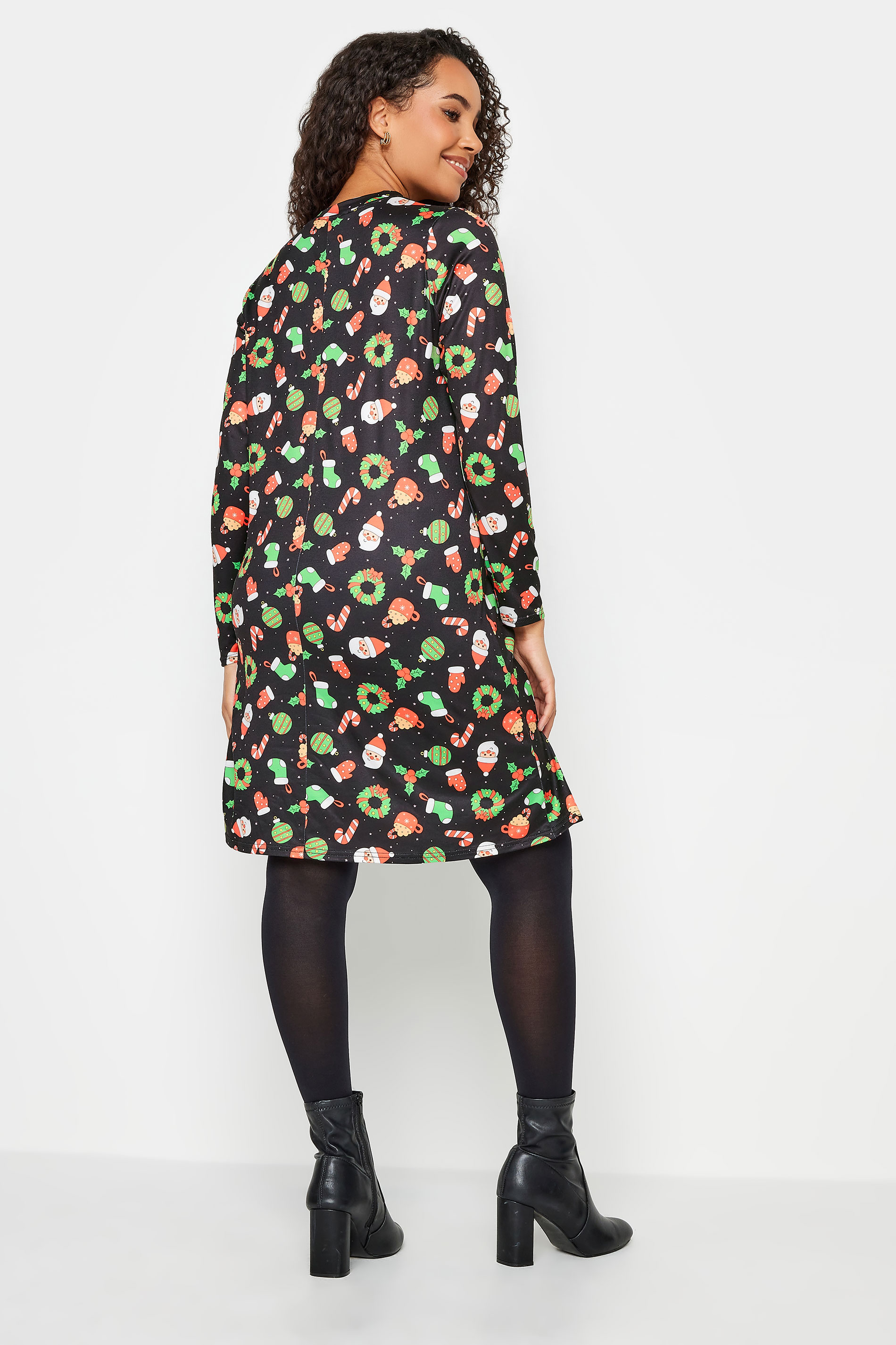 M&Co Black Candy Cane Print Christmas Dress | M&Co 3