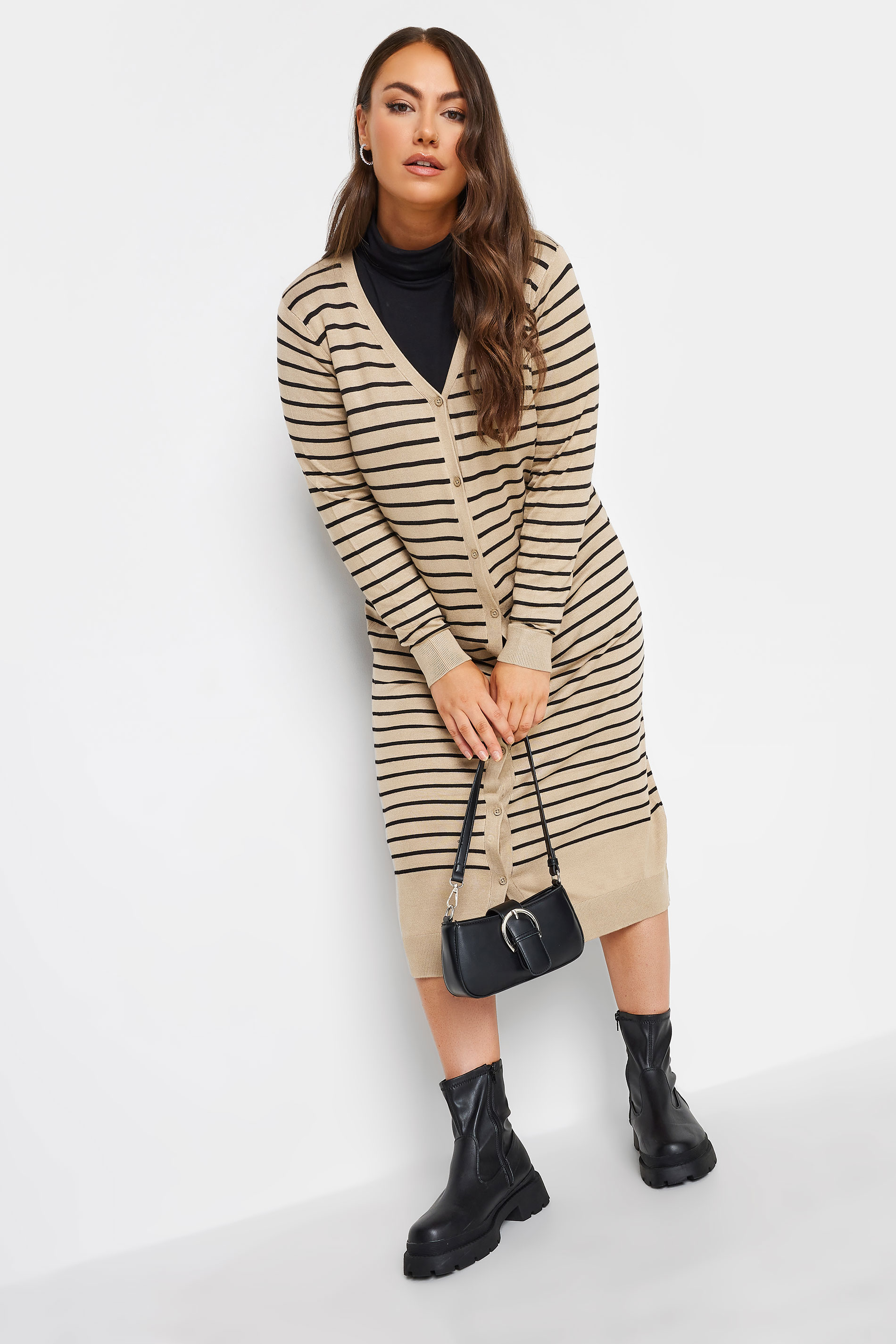 YOURS Plus Size Beige Brown Stripe Maxi Cardigan | Yours Clothing 2