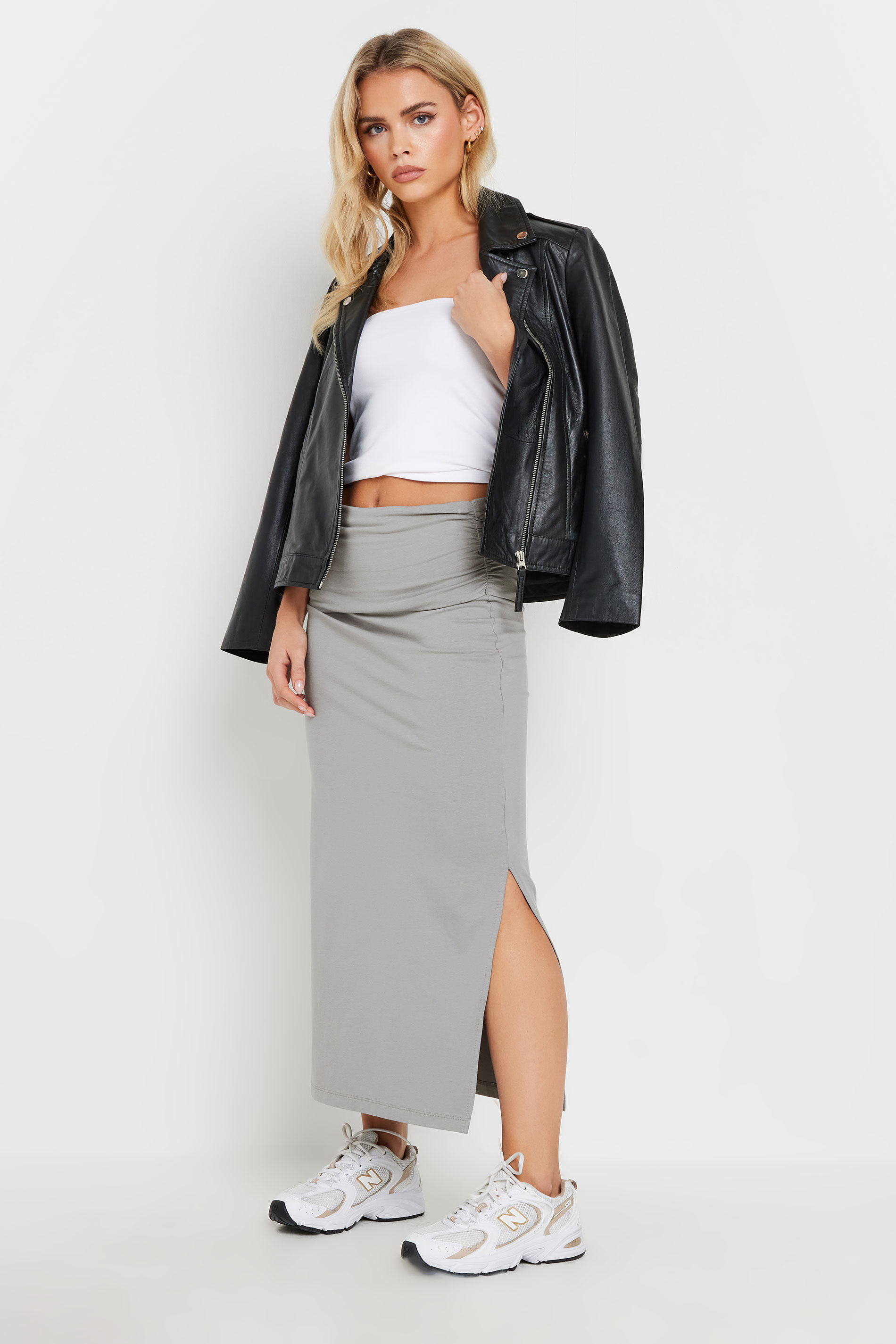 PixieGirl Petite Women's Grey Fold Over Maxi Skirt | PixieGirl 3