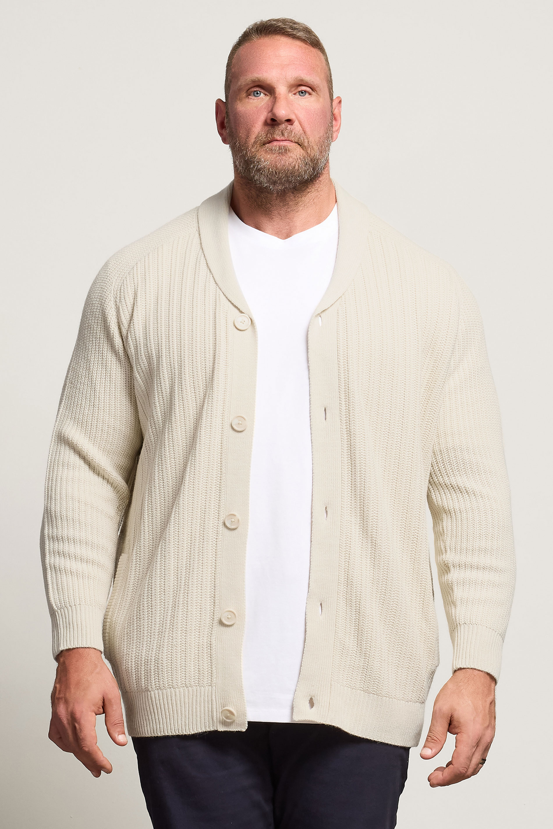 BadRhino Big & Tall Natural Brown Knitted Shawl Cardigan | BadRhino 3