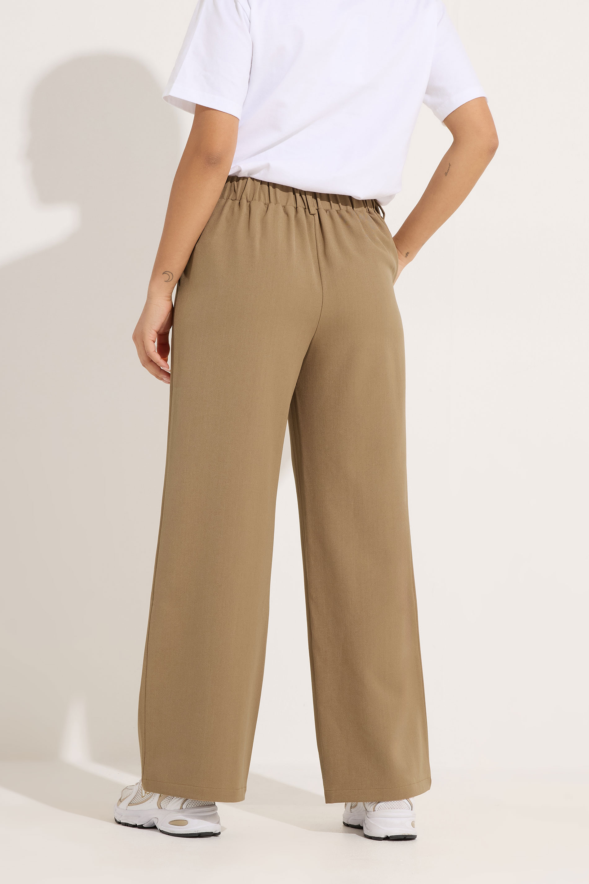 PixieGirl Petite Women's Natural Brown Buckle Wide Leg Trousers | PixieGirl 4