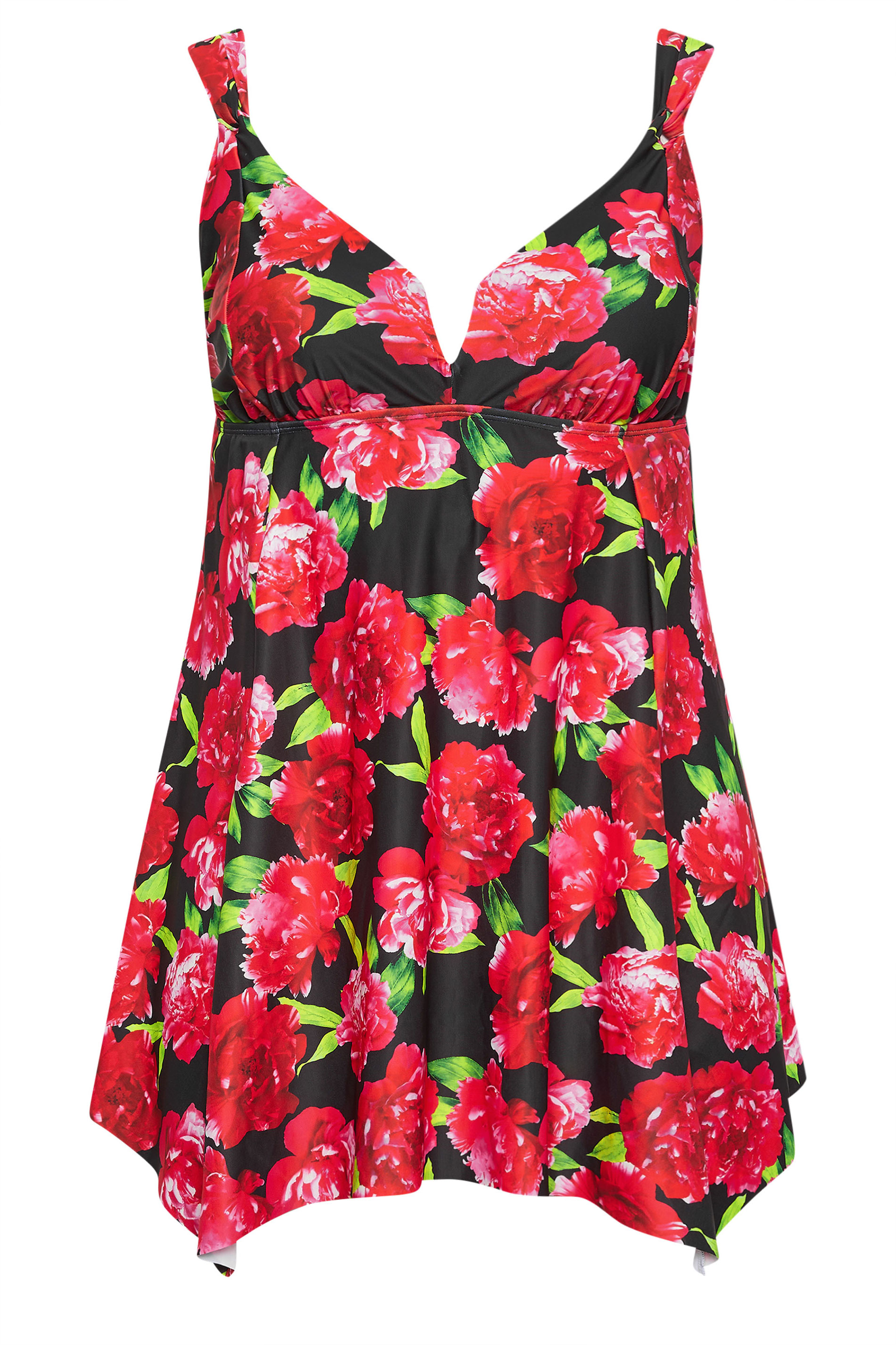 YOURS Plus Size Red Floral Print Hanky Hem Swim Dress | Yours Clothing 7